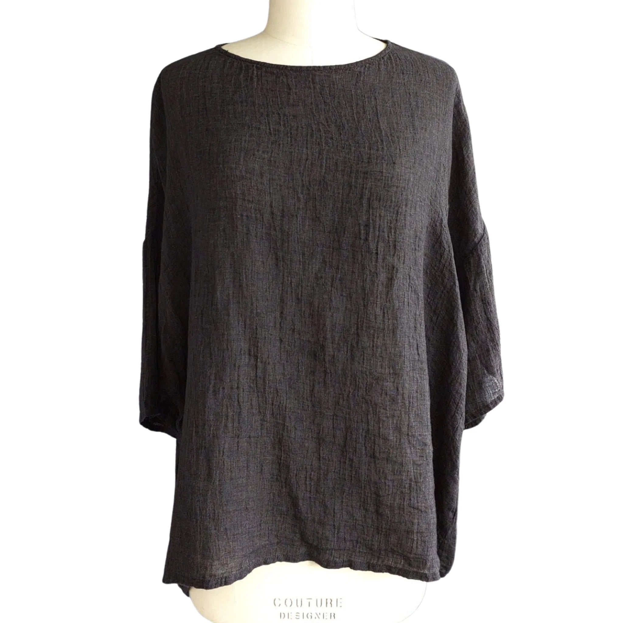 Clara Oversized Linen Gauze Tee - Blackwood