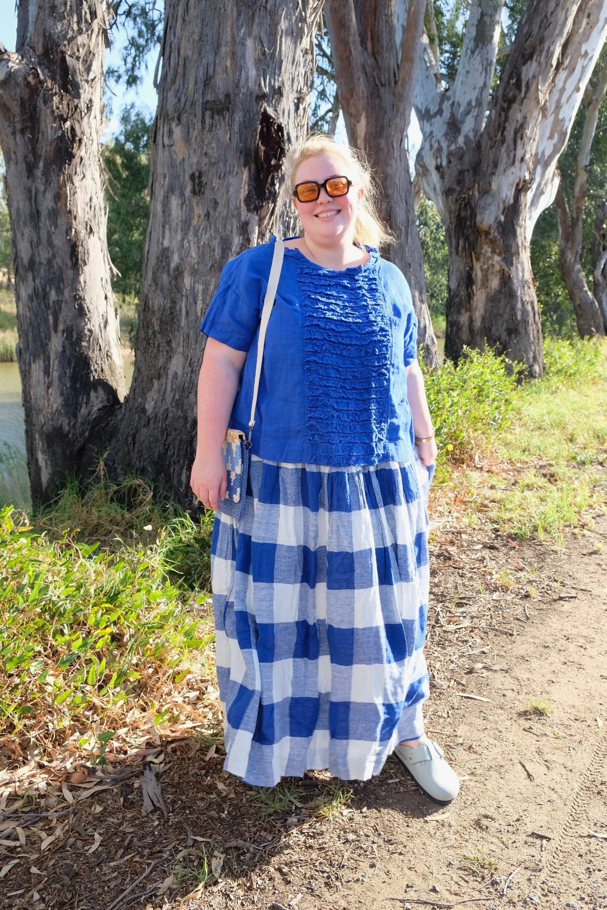 High Tea Slip - Blue Gingham Linen