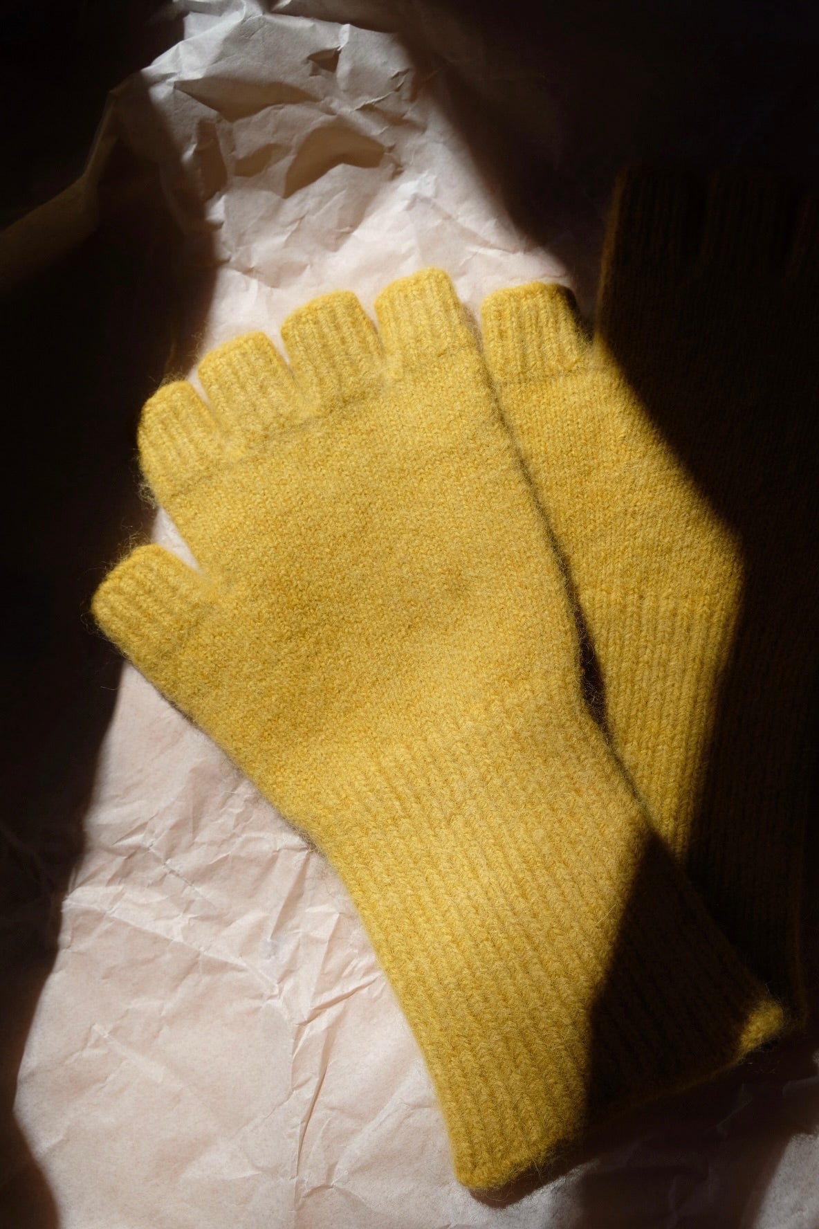 Angora/Lambswool Fingerless Gloves medium cuff - Cadmium Yellow