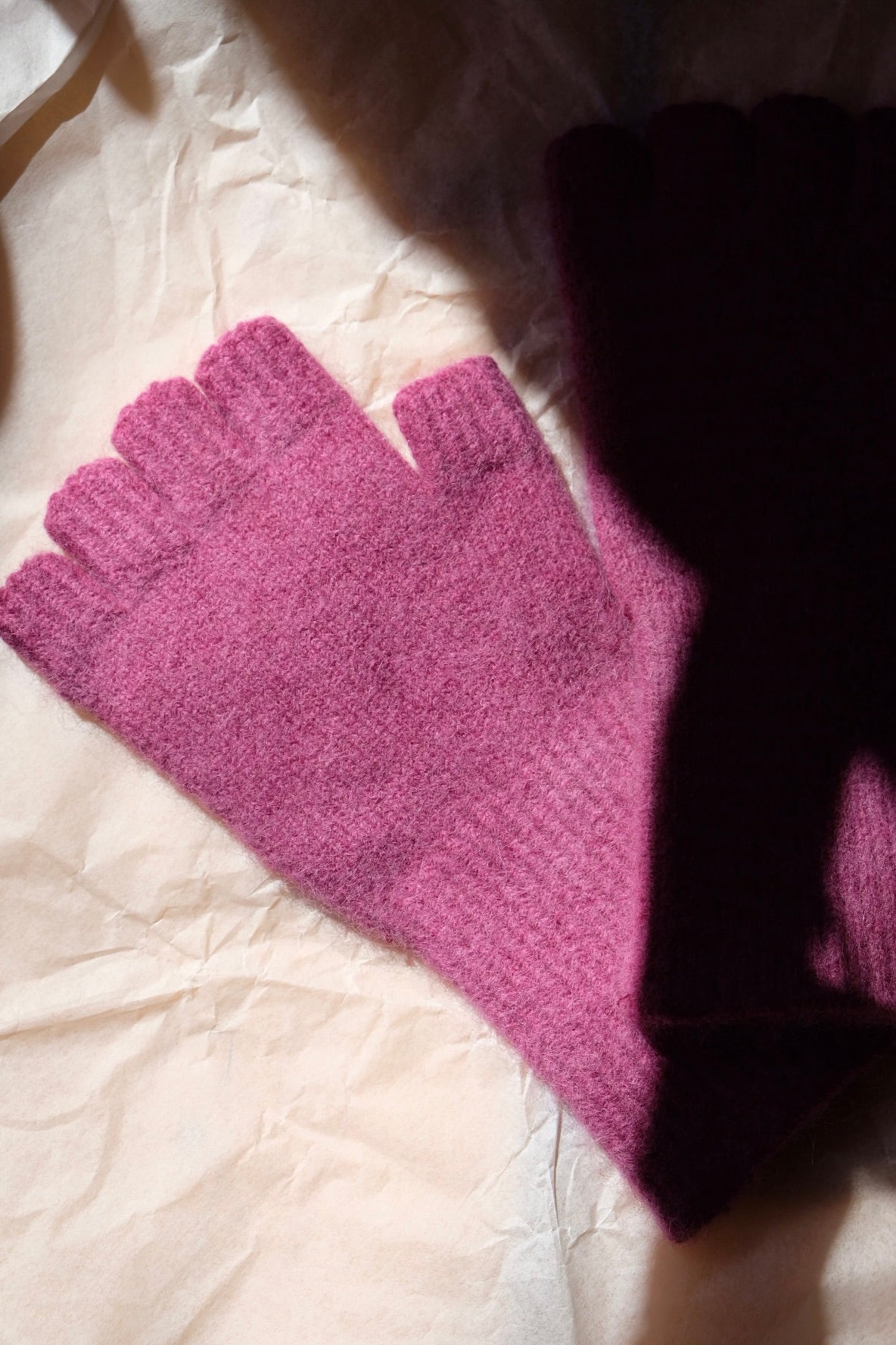 Angora/Lambswool Fingerless Gloves medium cuff - Plum