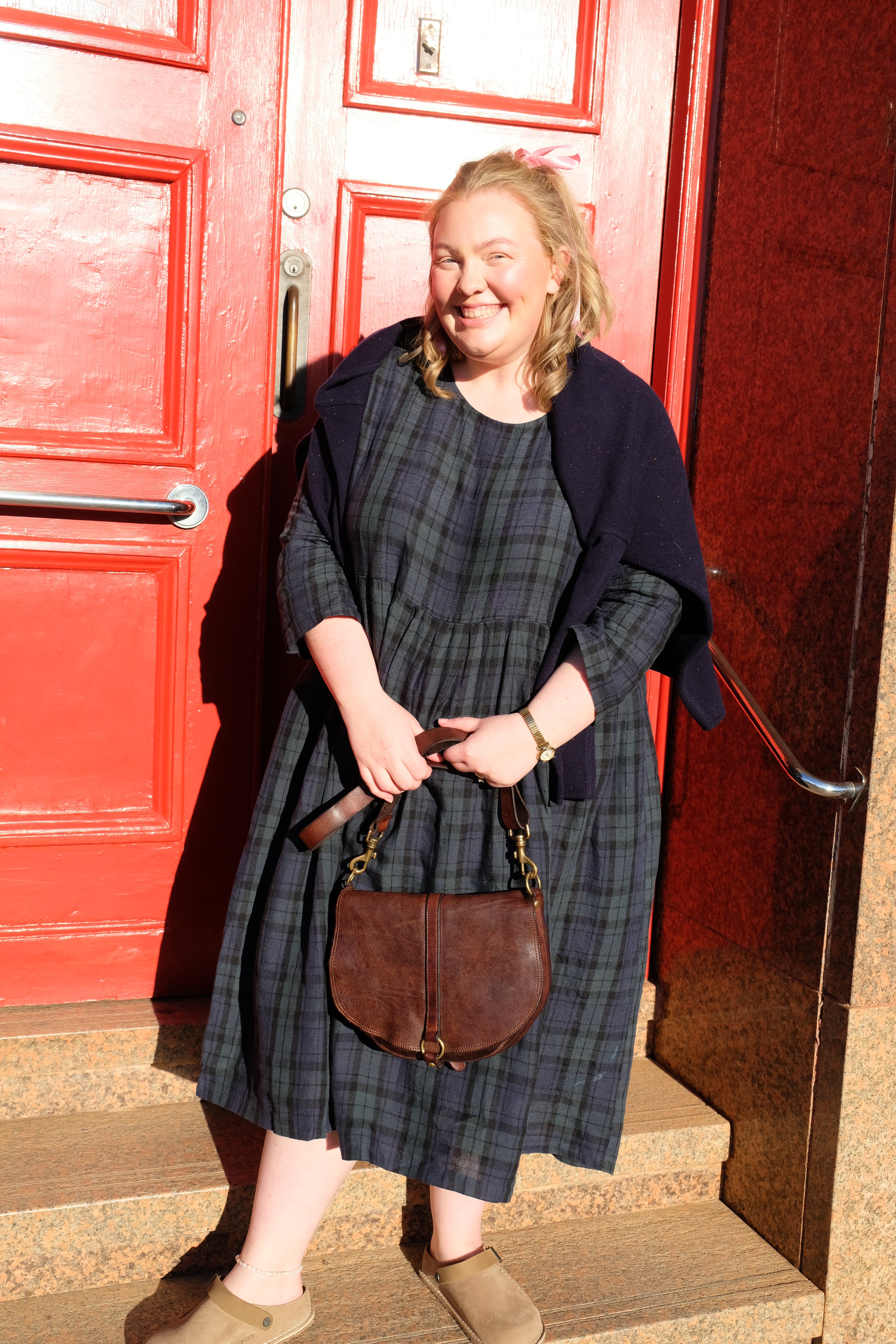 French linen dress - tartan