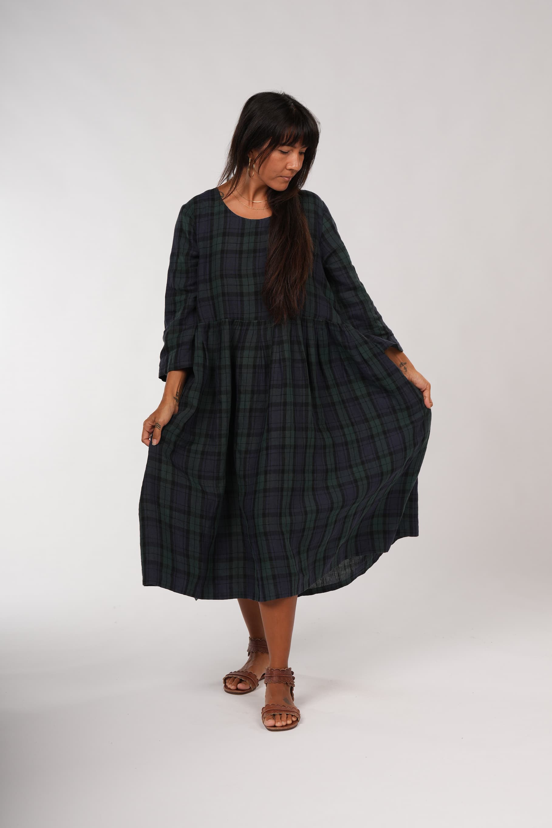 French linen dress - tartan