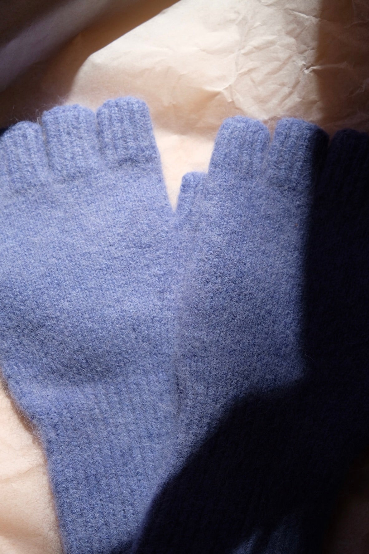 Angora/Lambswool Fingerless Gloves medium cuff - Powder Blue