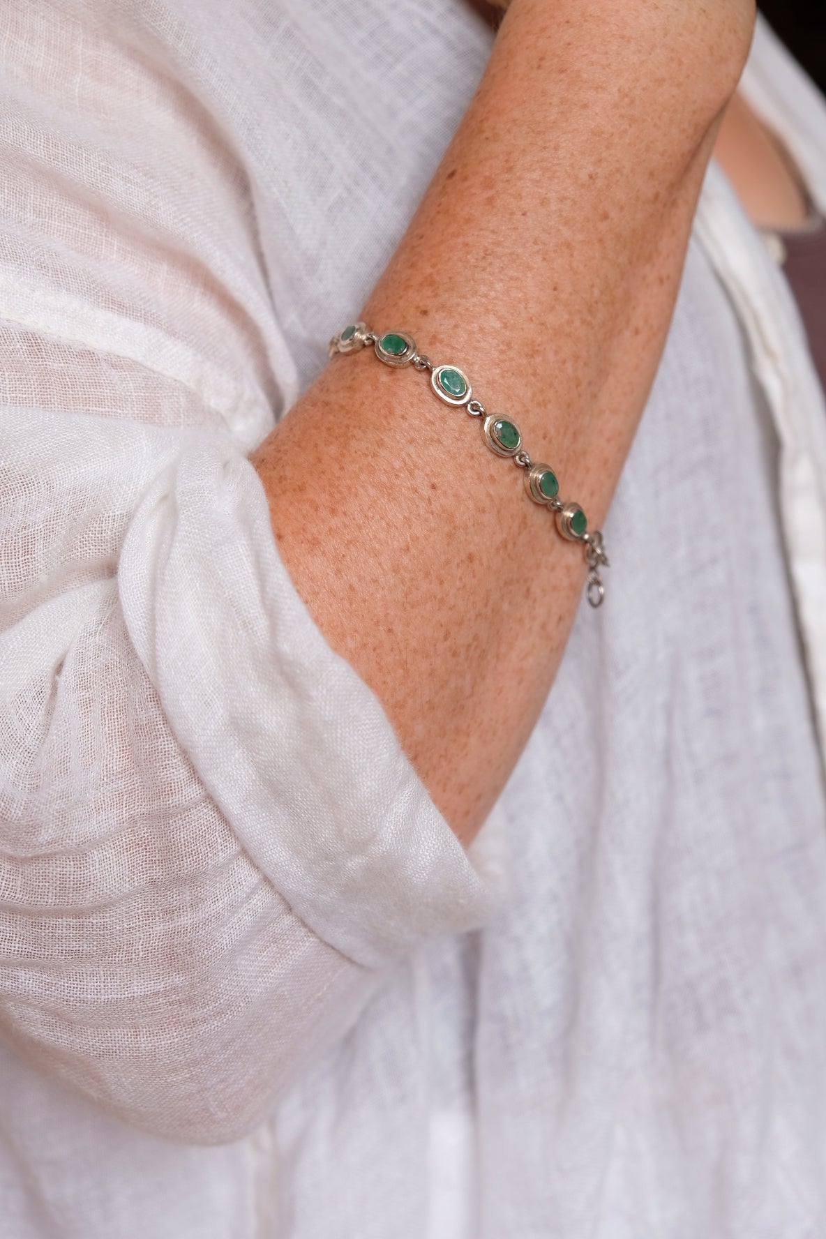 Emerald quartz and silver bracelet