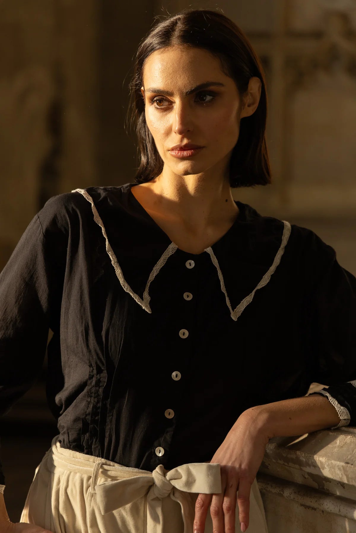 Wednesday Shirt - Cotton & Lace - Black