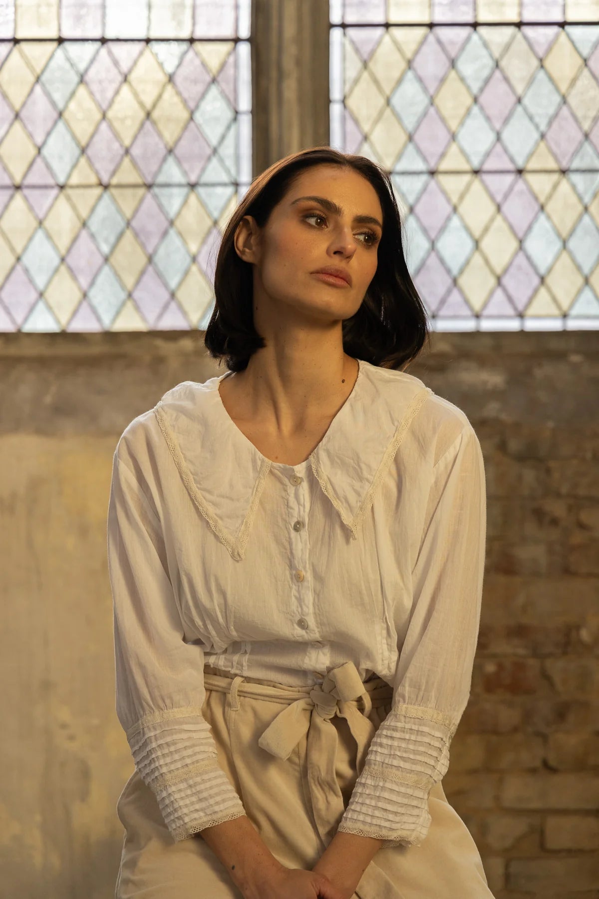 Wednesday Shirt - Cotton & Lace - White