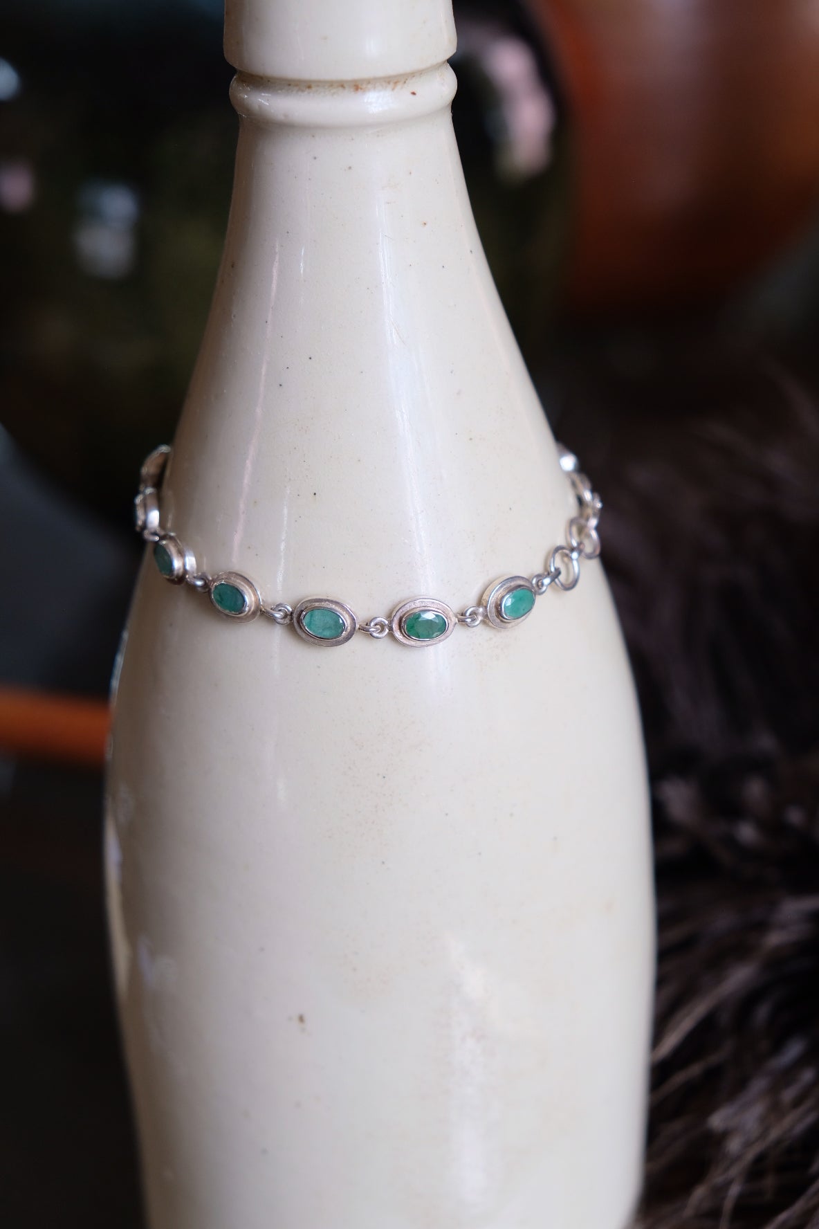 Emerald quartz and silver bracelet