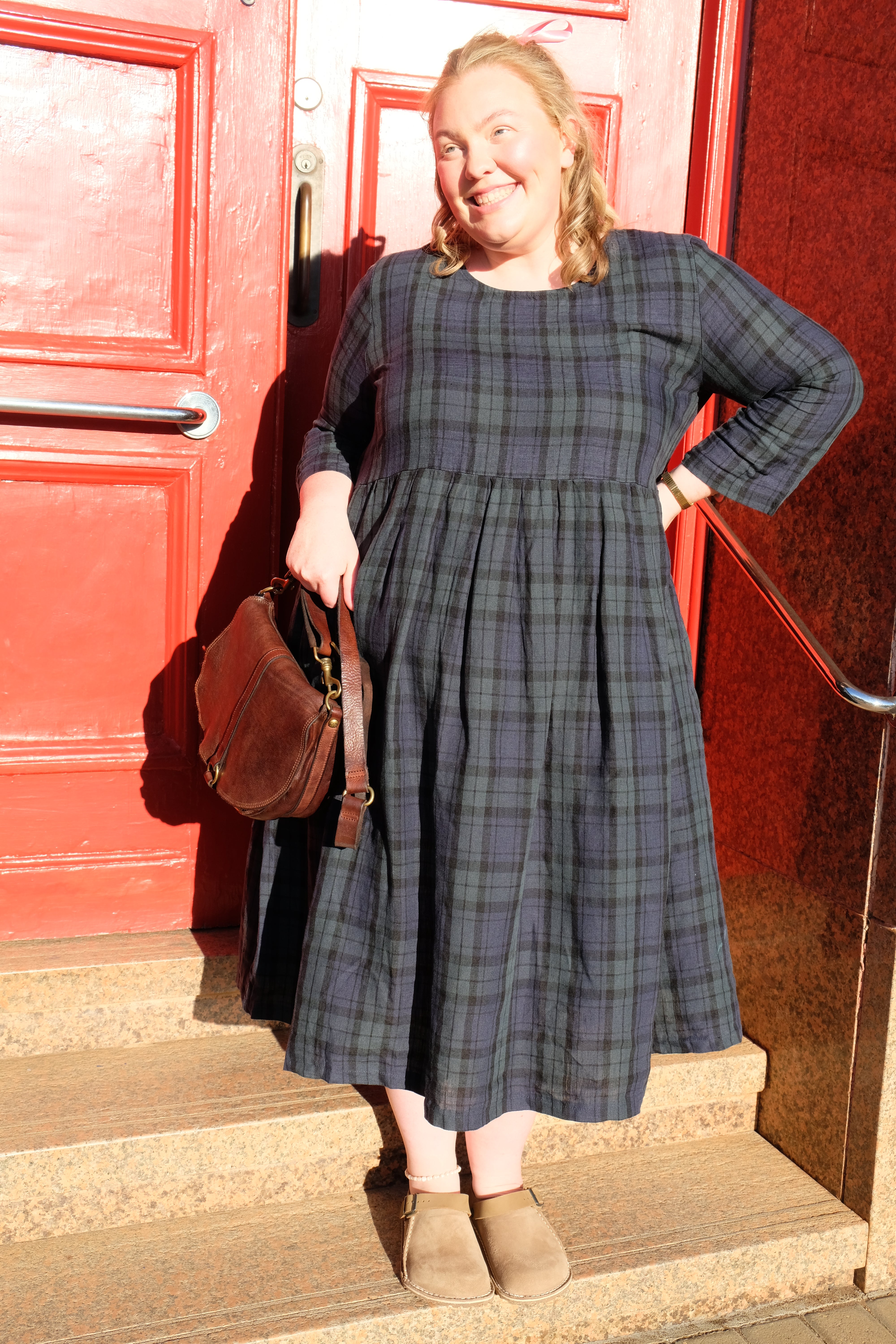 French linen dress - tartan