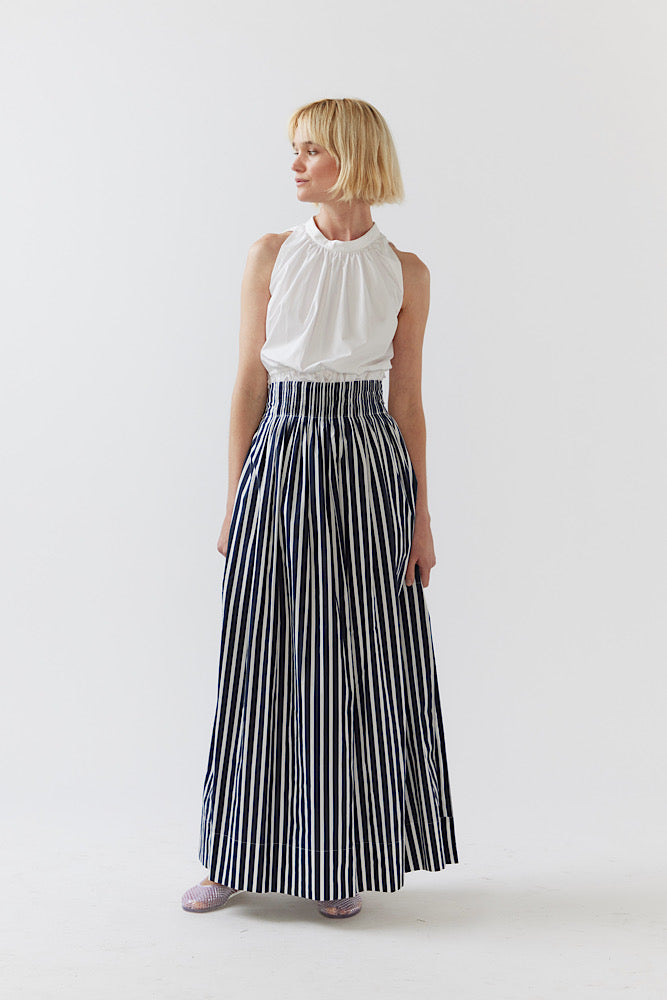 Brittany Skirt - Navy Stripe Poplin