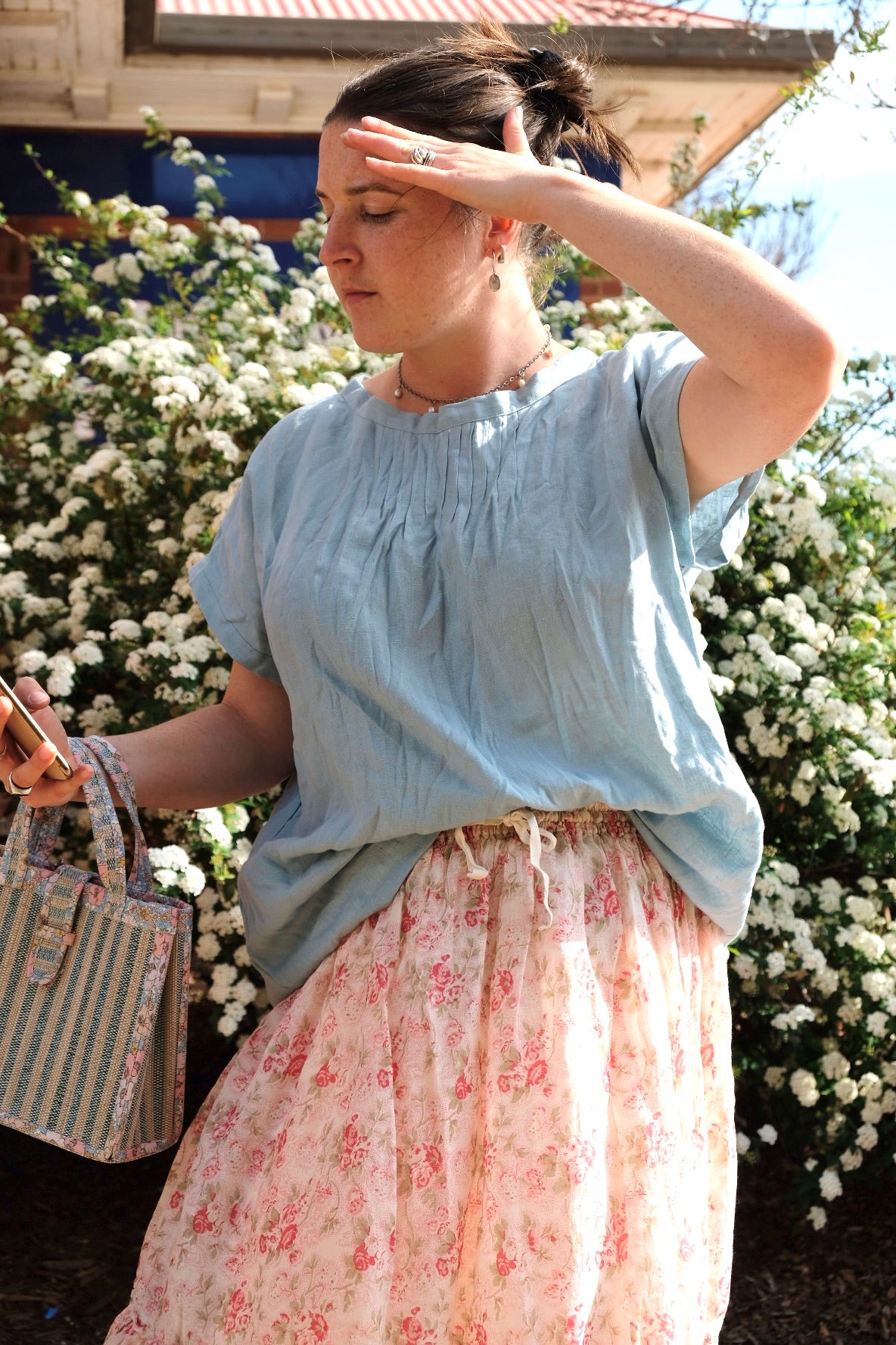 Ophelia Linen Top - Blue