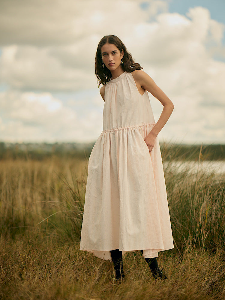 Kinga Dress - Ballet Pink Seersucker