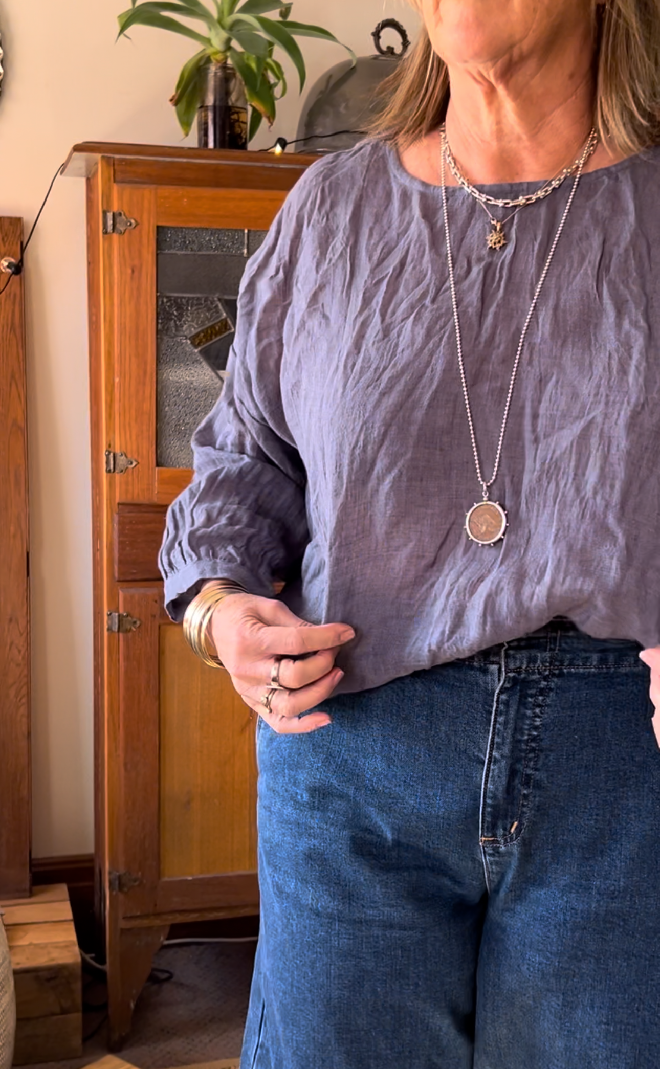 Cora linen Top - Steel