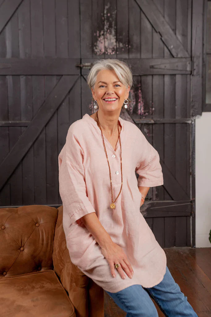 Frederic button front linen tunic - Watermelon