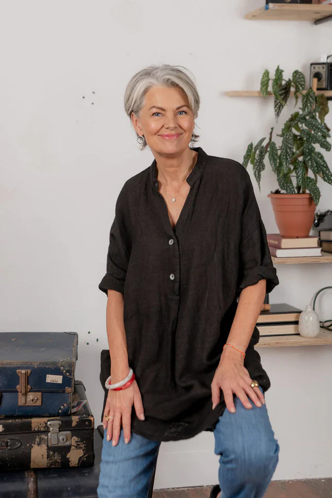 Frederic button front linen tunic - Watermelon