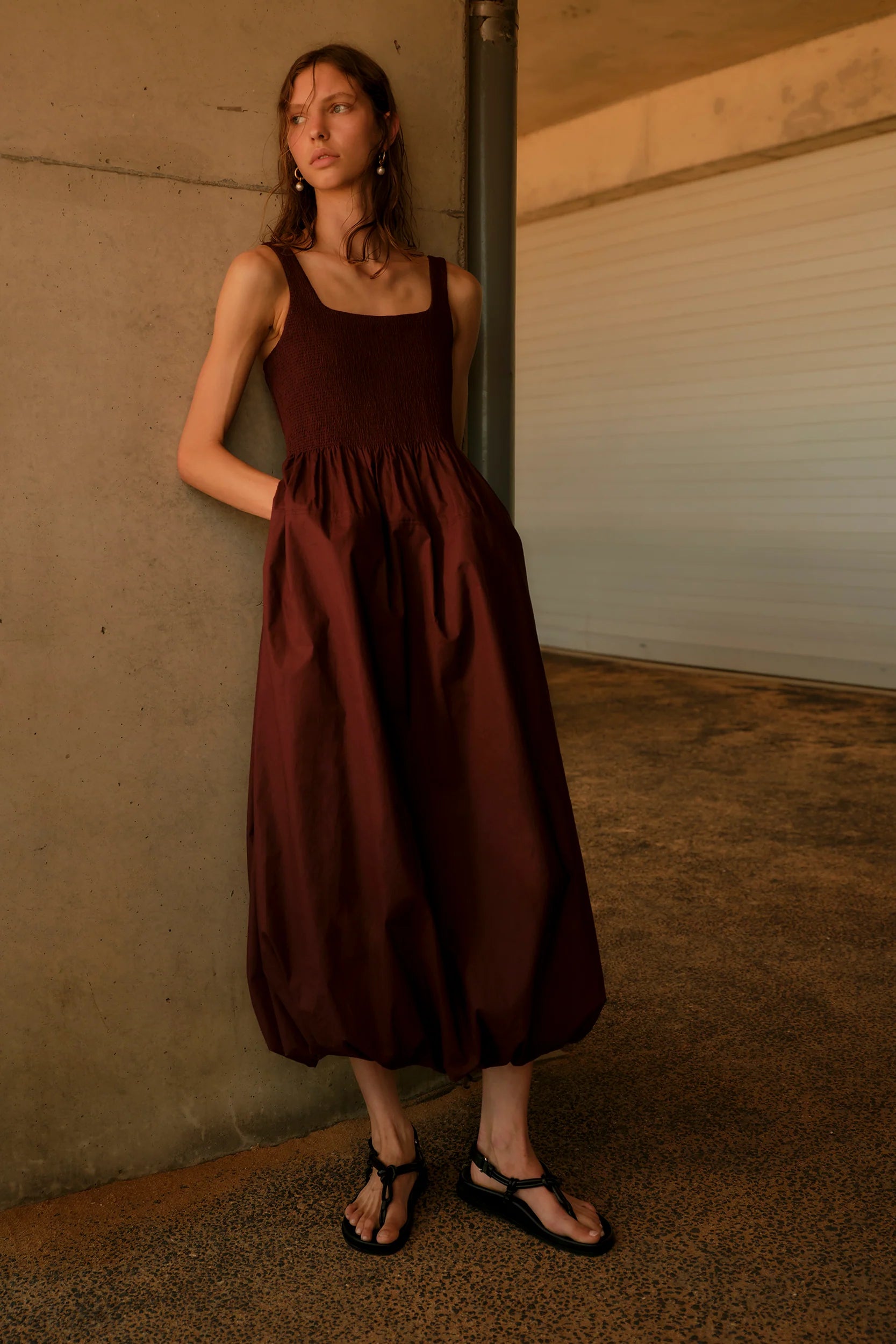 Asha Dress | Burgundy Poplin
