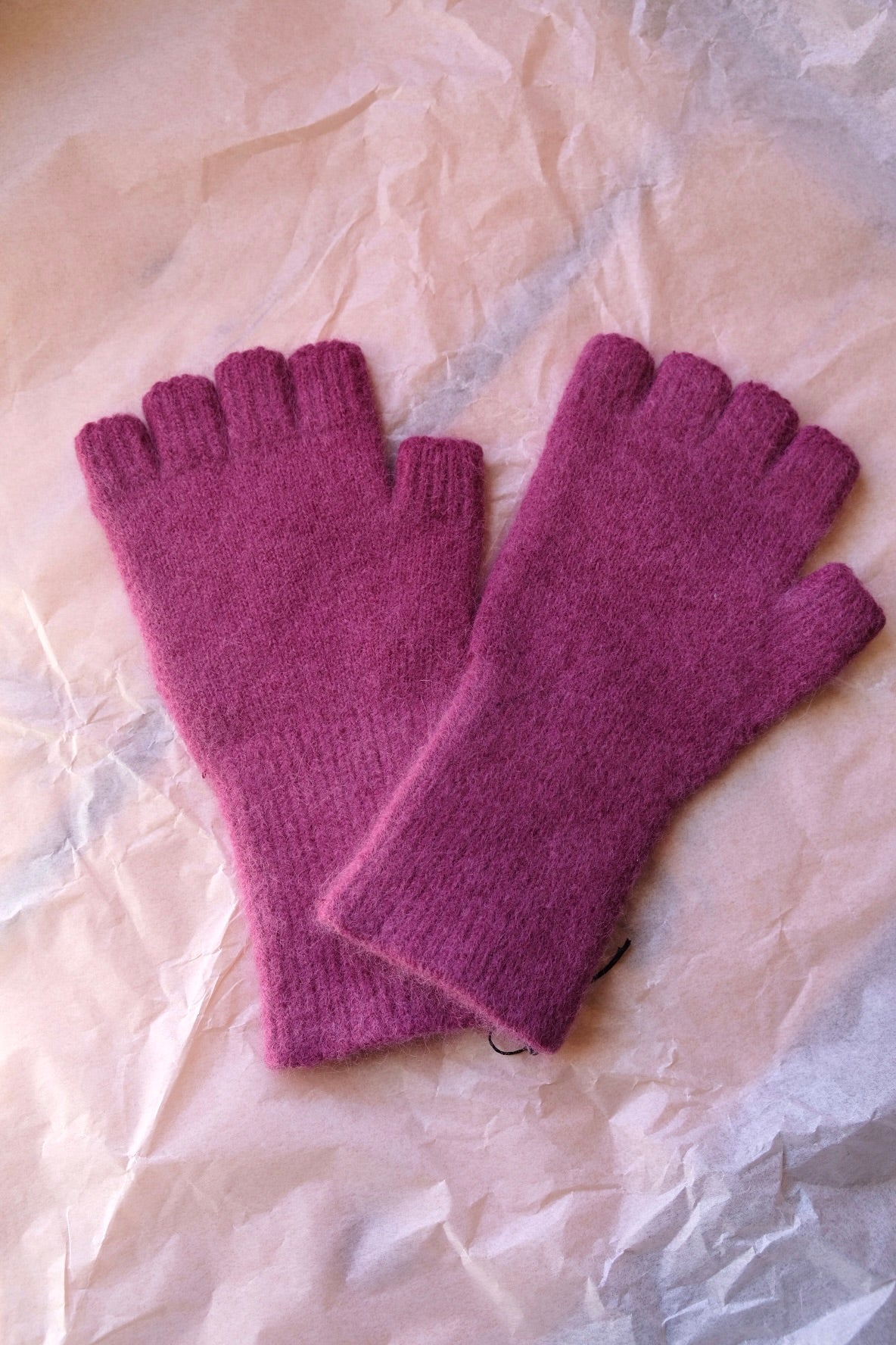 Angora/Lambswool Fingerless Gloves medium cuff - Plum