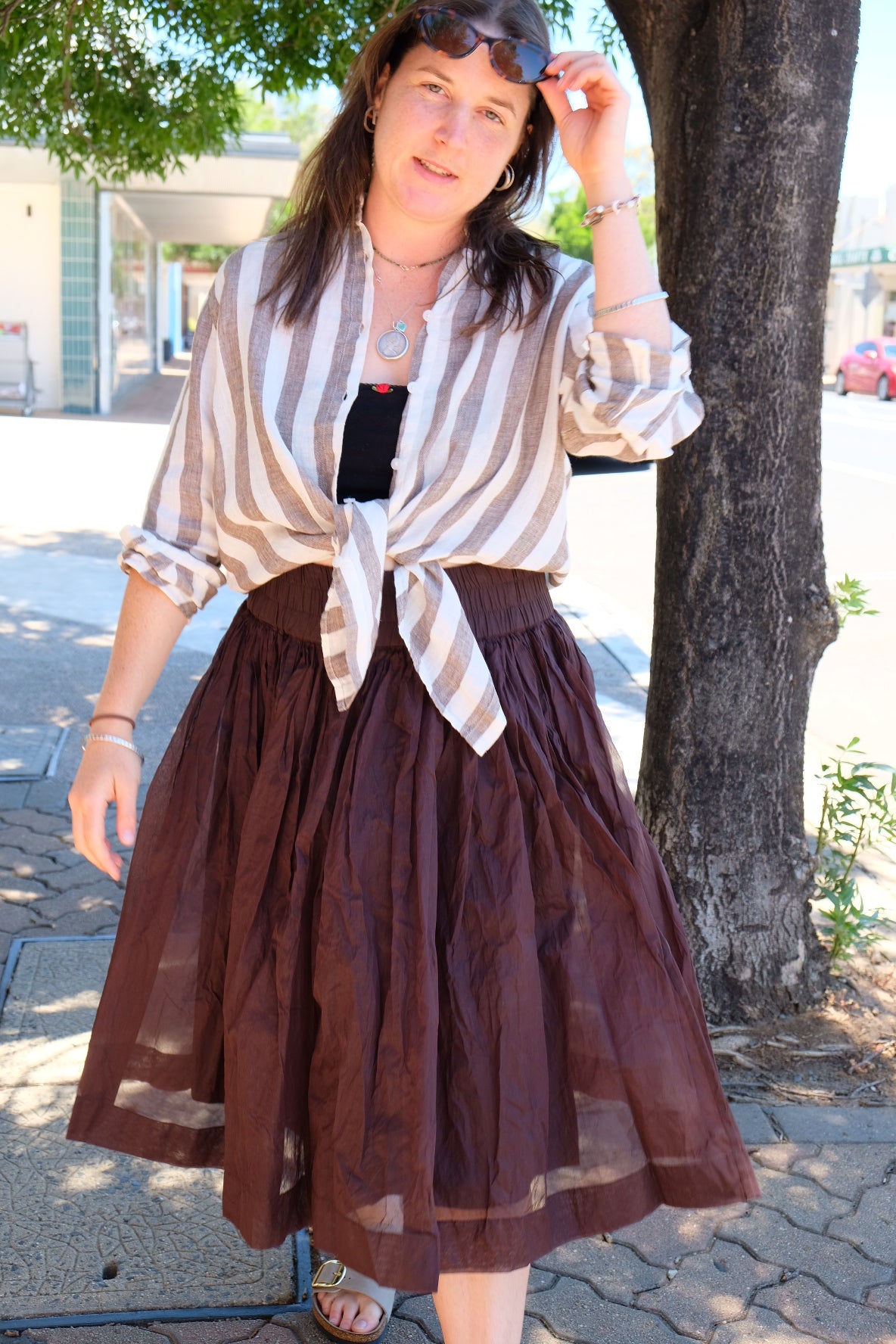 Kimi Striped Shirt Brown