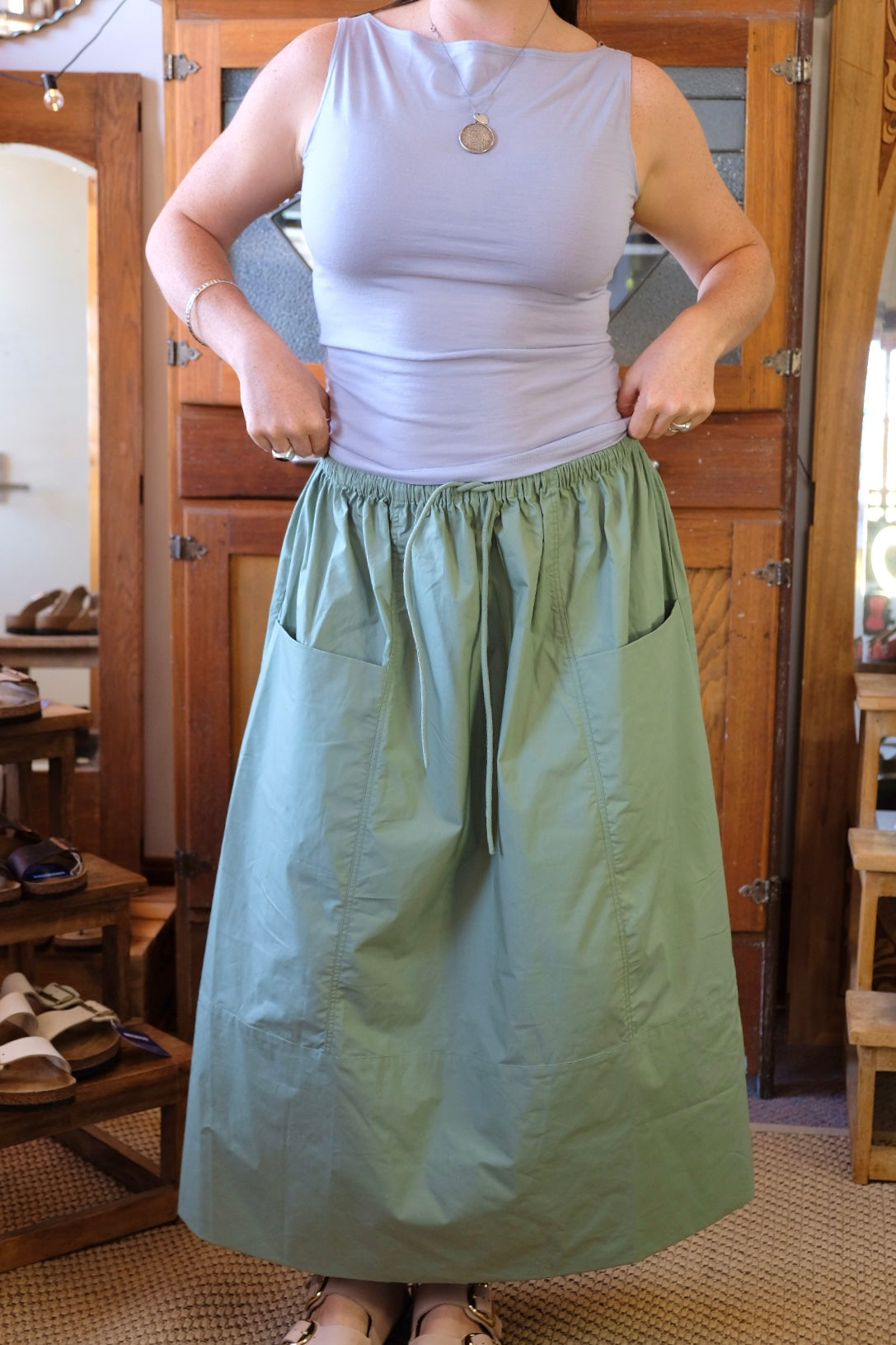 Ulla Skirt - Willow Green Poplin