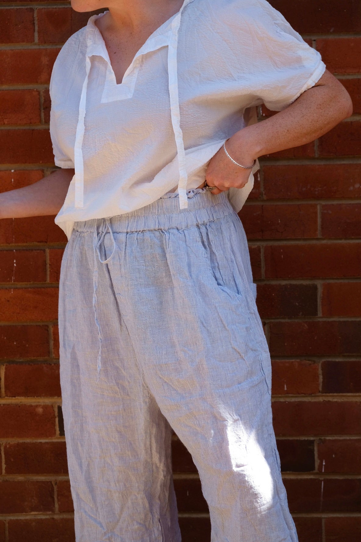 Remy Pants Linen - Blue Pin Stripe