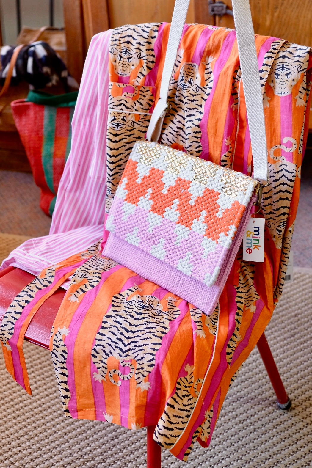 Orange and Pink Stripe Tiger Cotton Robe