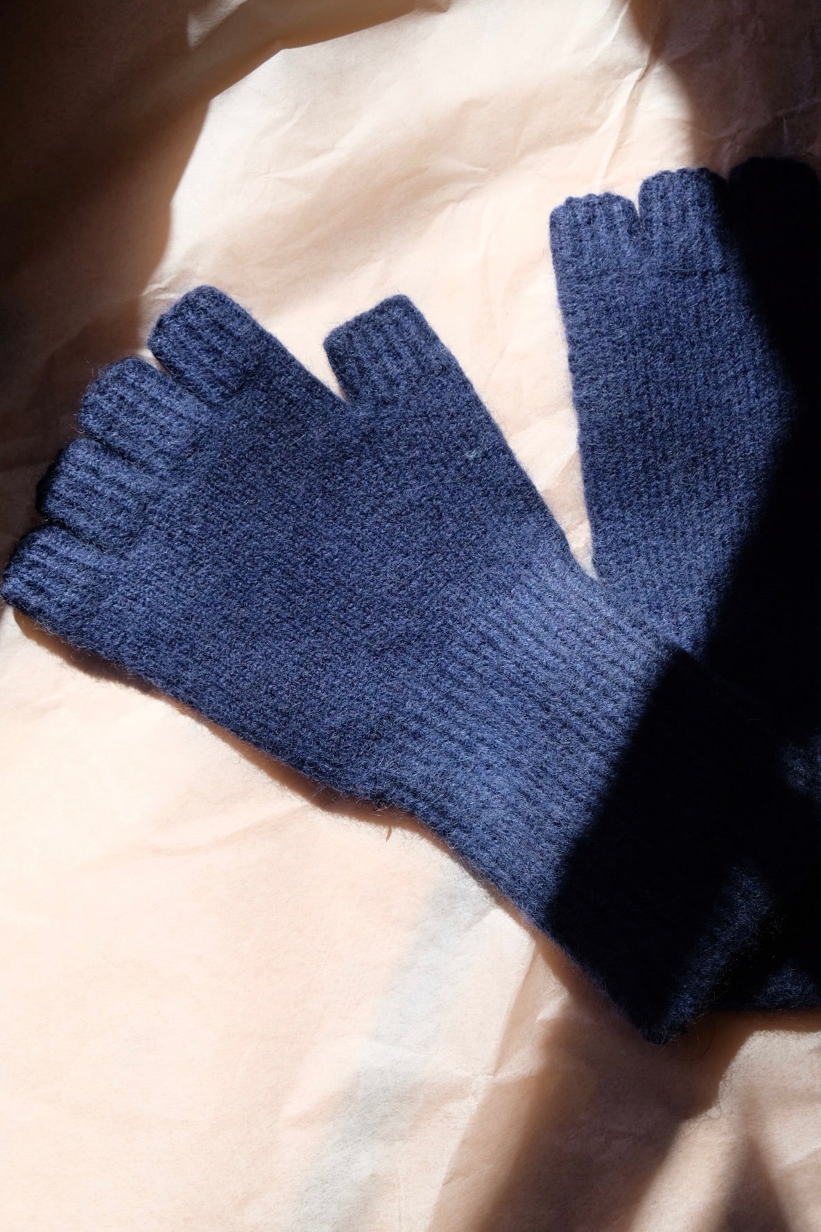 Angora/Lambswool Fingerless Gloves medium cuff - French Navy