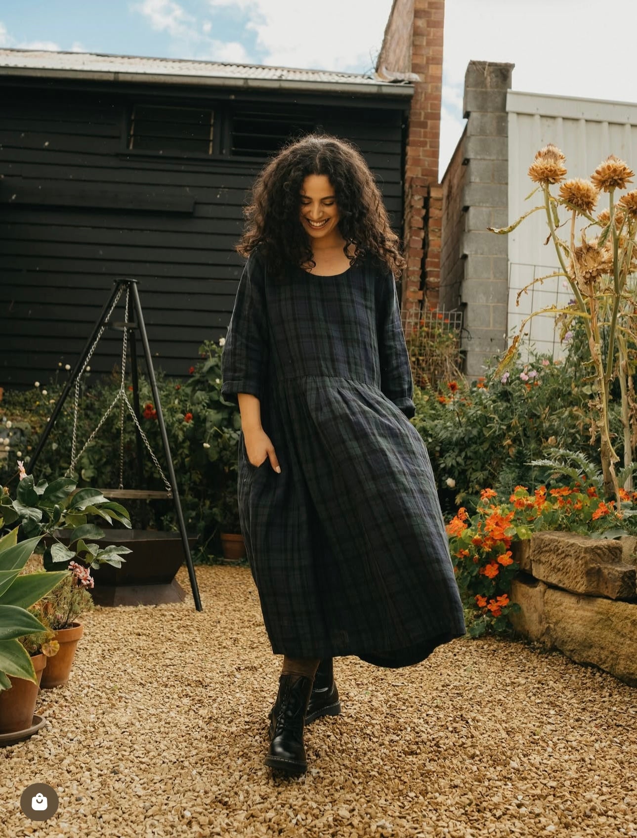 French linen dress - tartan