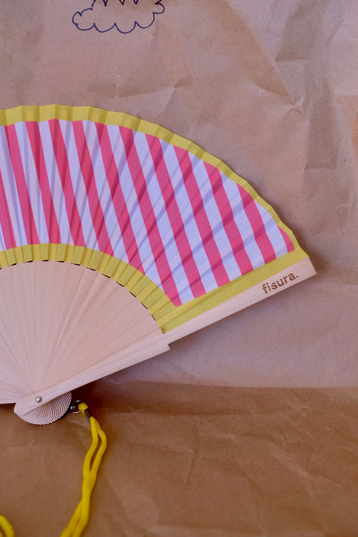 Folding Hand Fan - Yellow & Pink Stripes