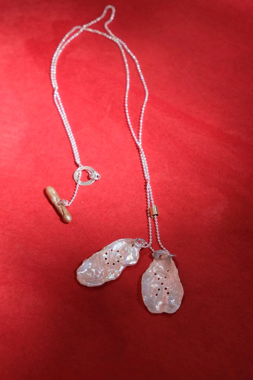 XO necklace sterling silver keshi pearls and yellow gold