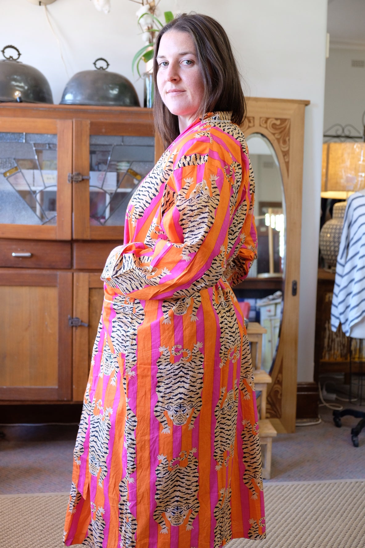 Orange and Pink Stripe Tiger Cotton Robe