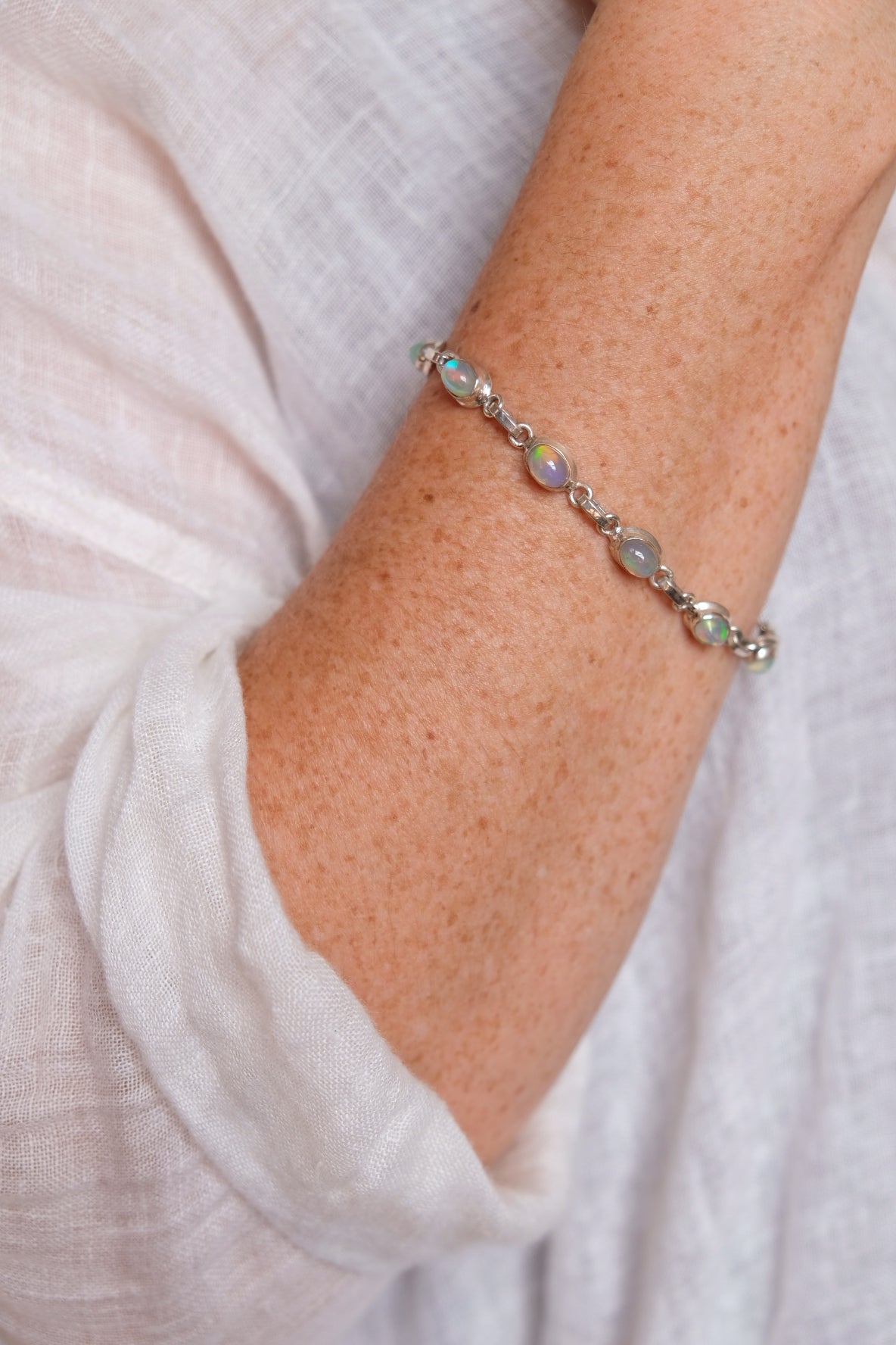 Opal quartz and silver bracelet