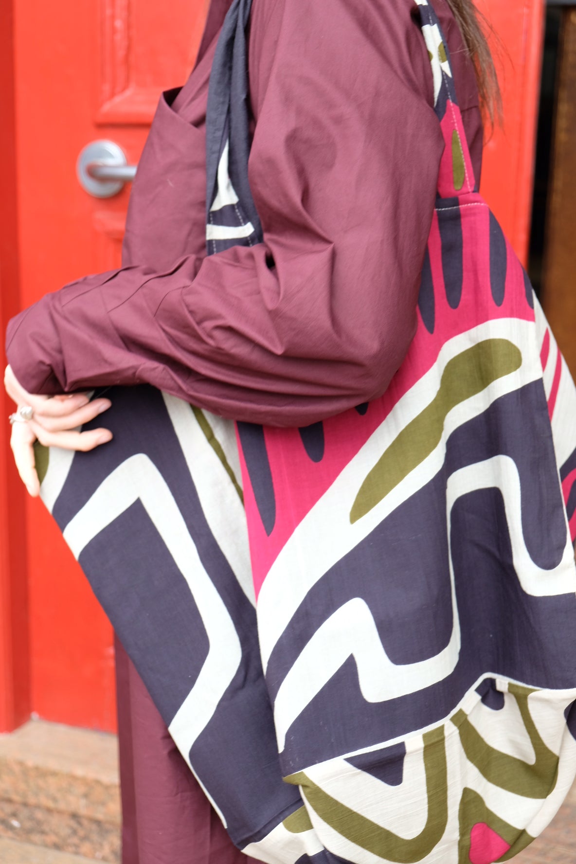 Upcycled Cotton Tote Bag Shangha Bordeaux