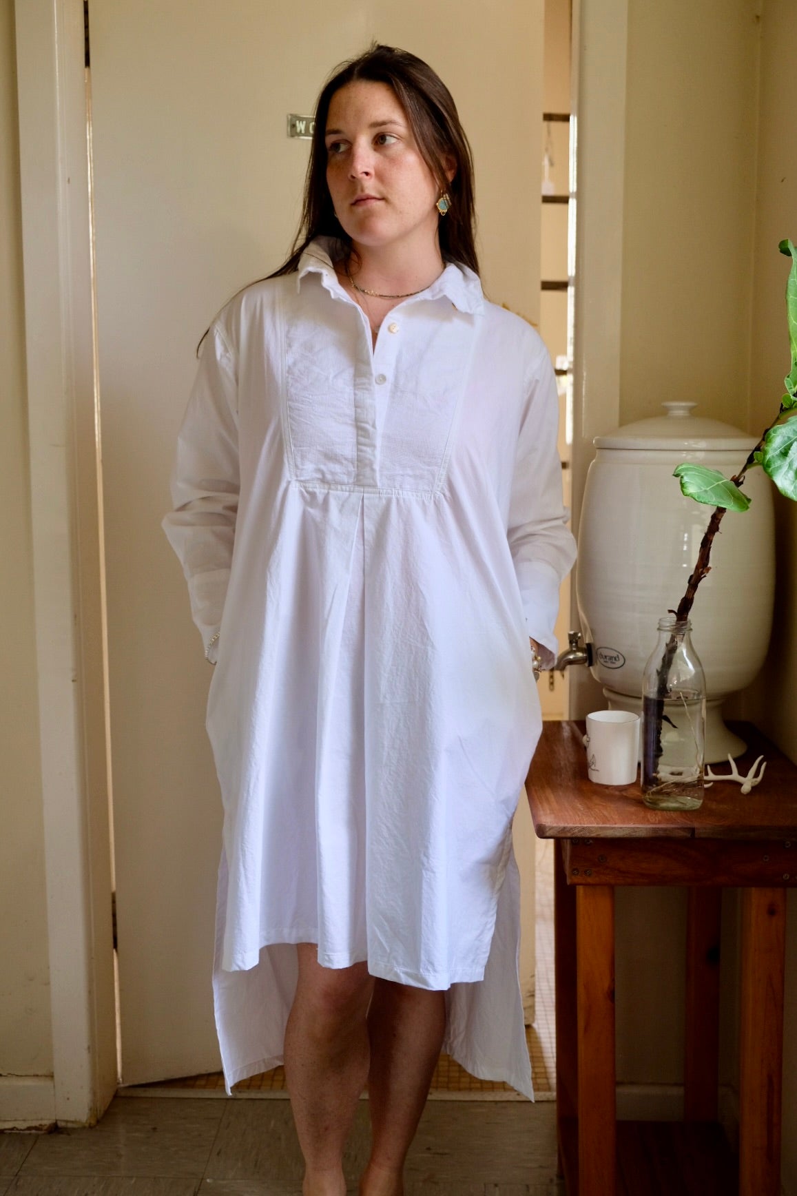 Winifred Shirt Dress- Cotton Poplin - White