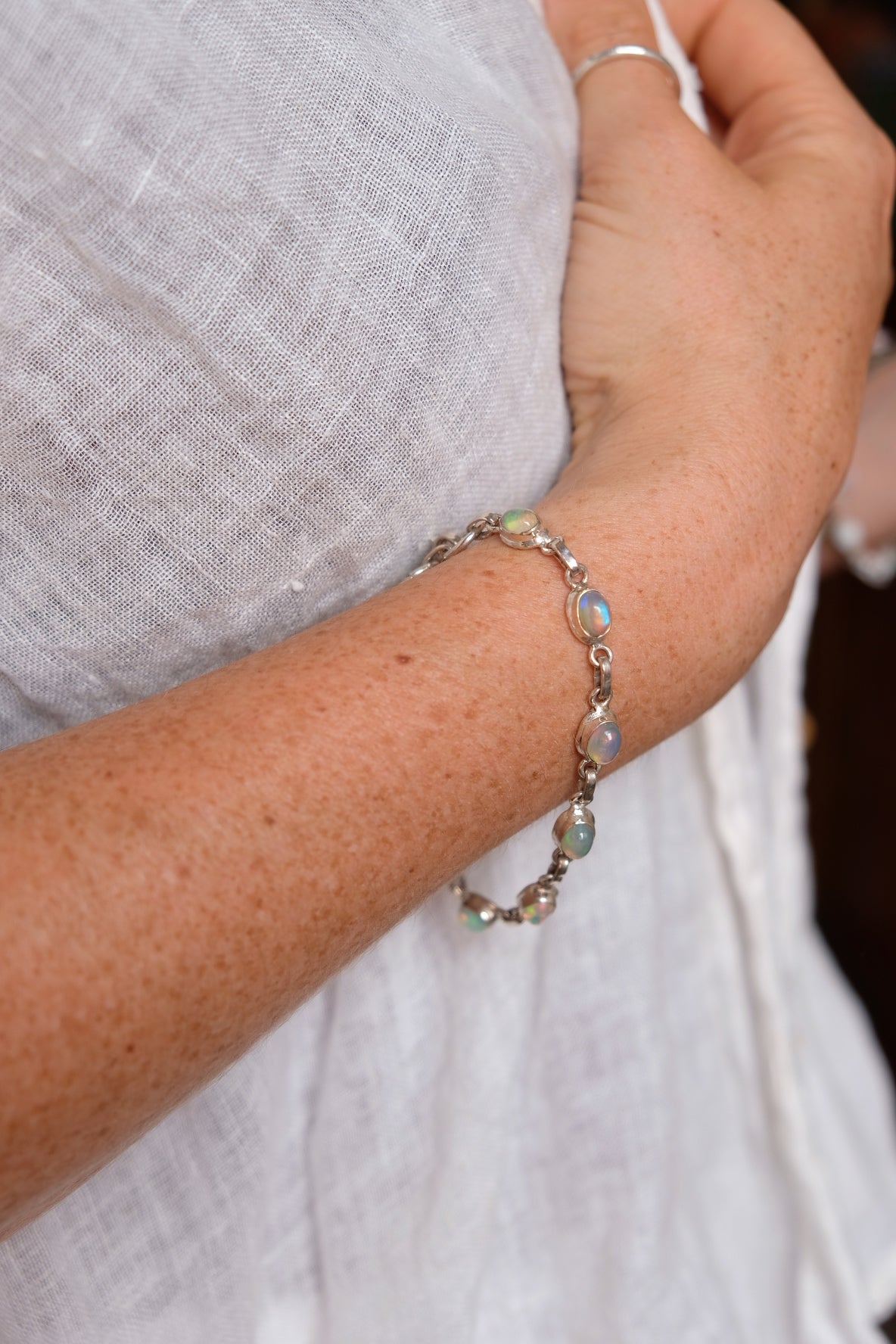 Opal quartz and silver bracelet