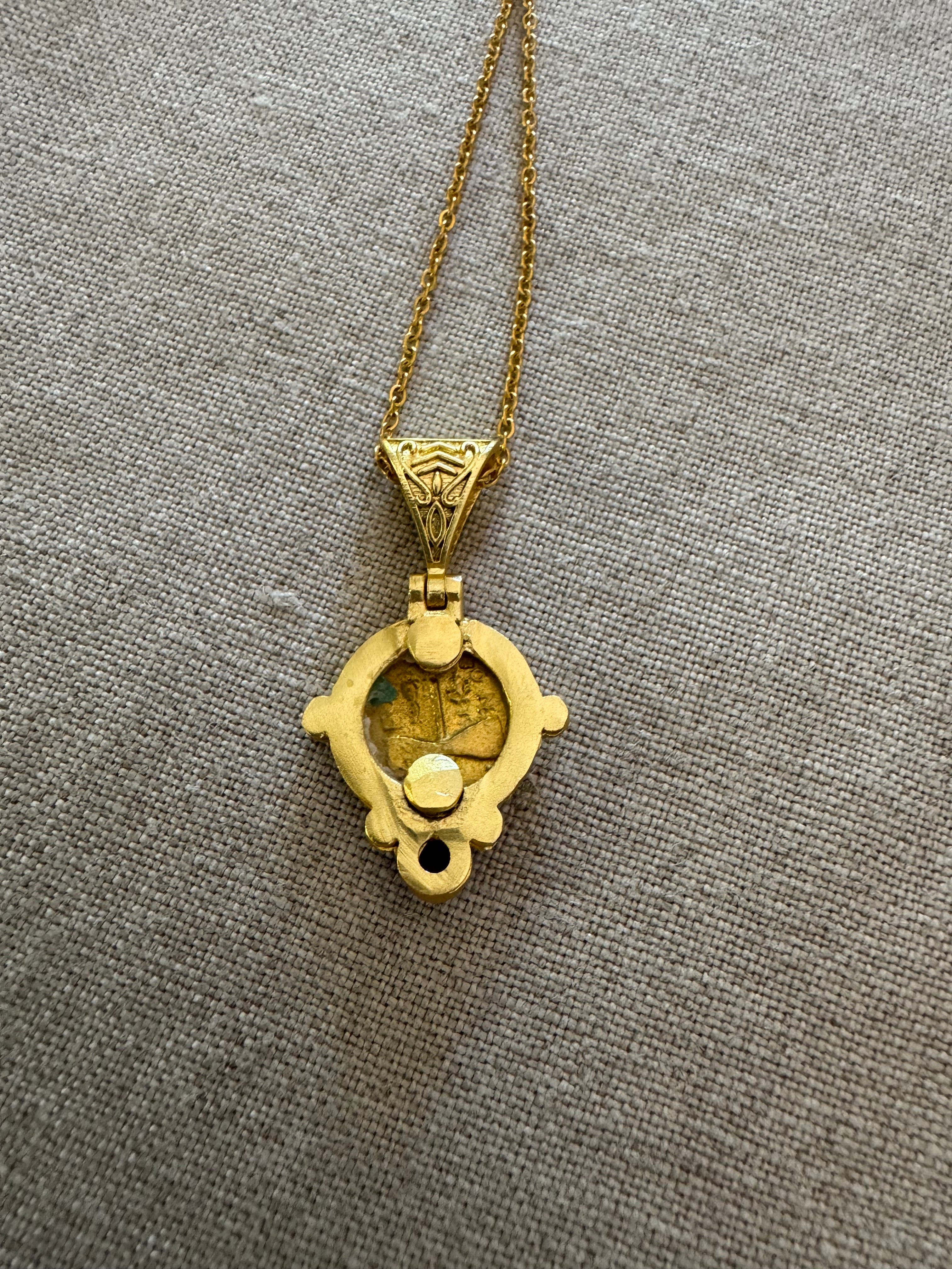 Roman Coin Gilded Bronze Pendant with Garnet