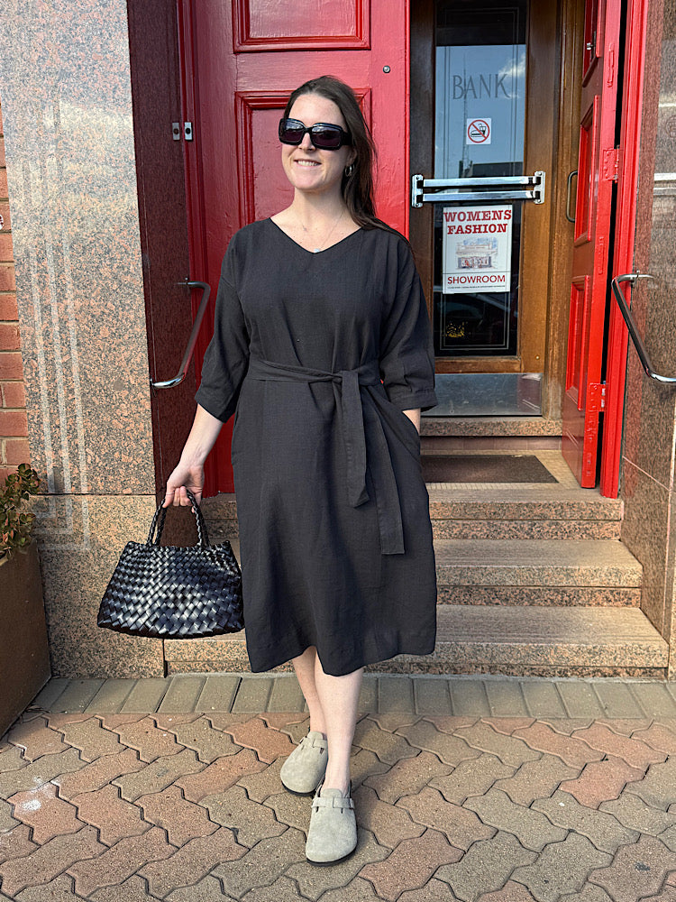Audra Dress - Black Linen