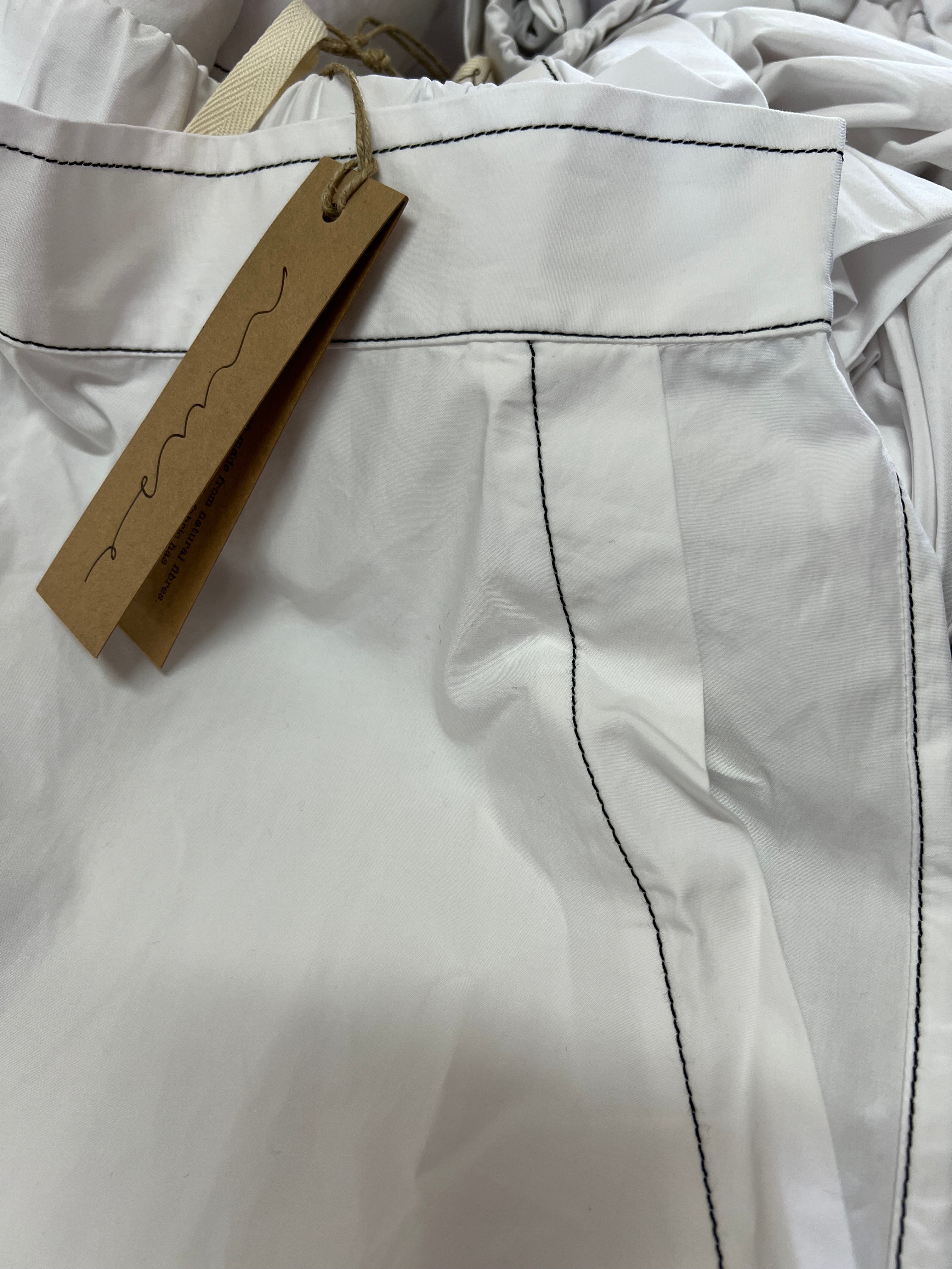 Alira Pant - White Cotton with Black stitching