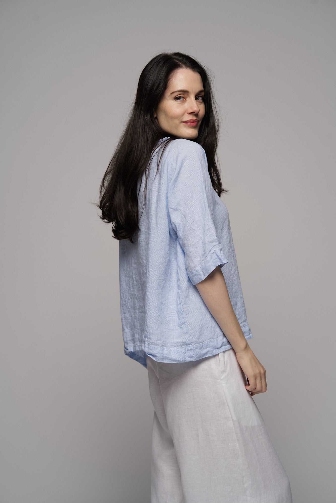 Matilda Gingham Top - Blue Micro check
