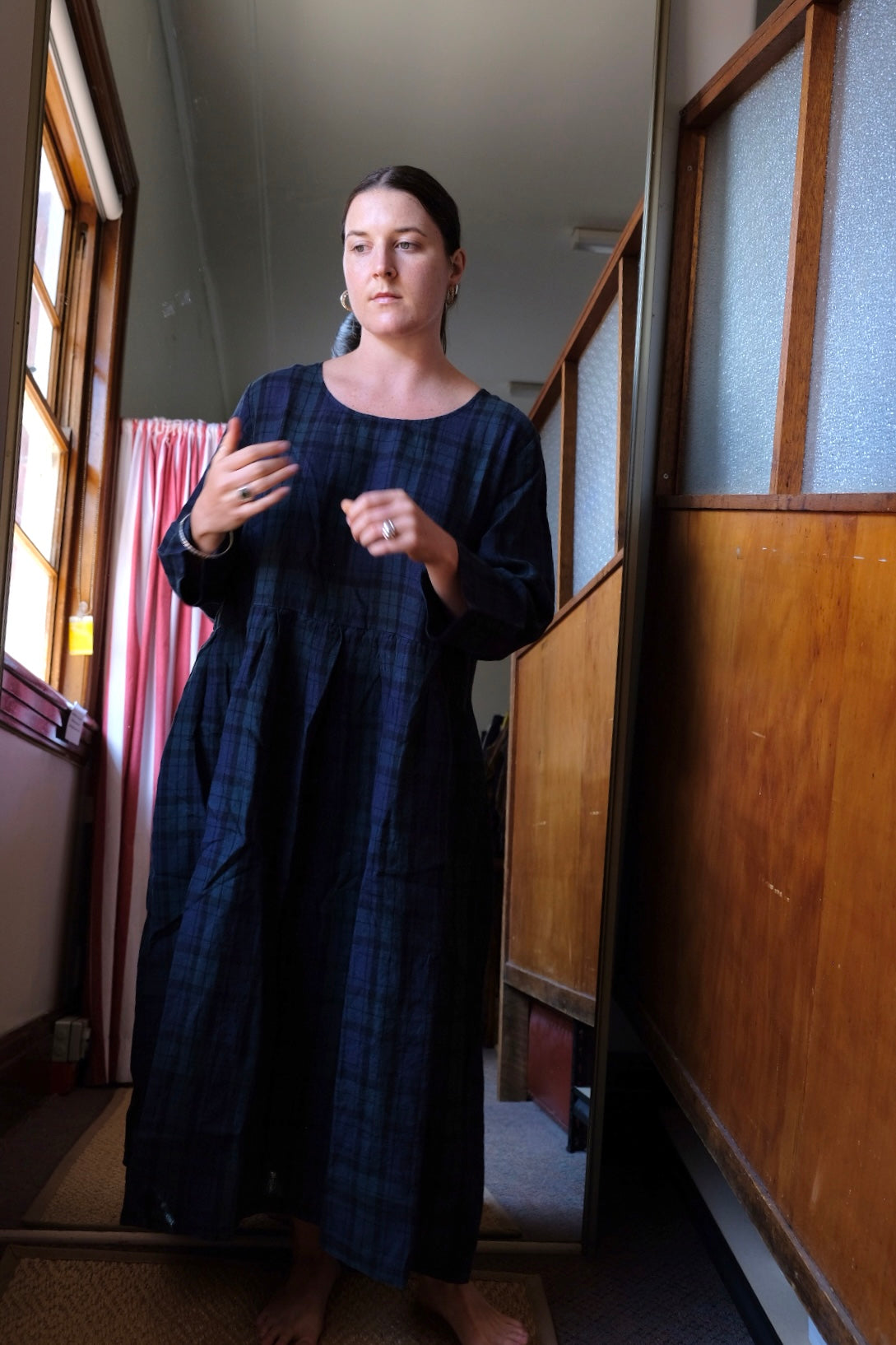 French linen dress - tartan