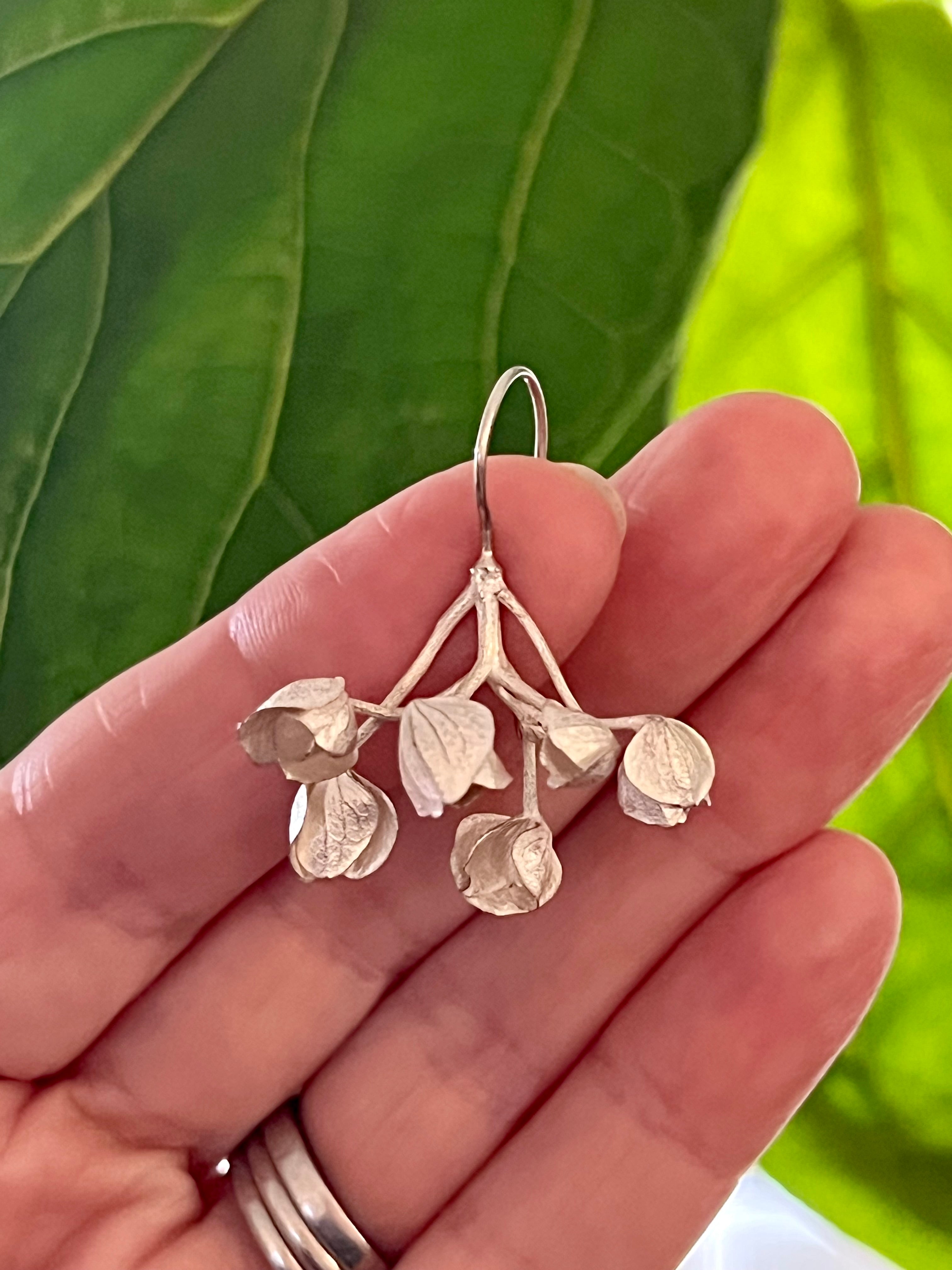 Botanical earrings - hydrangea flowers - silver