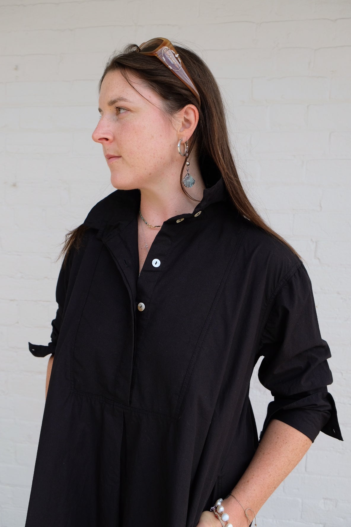 Winifred Shirt Dress- Cotton Poplin - Black