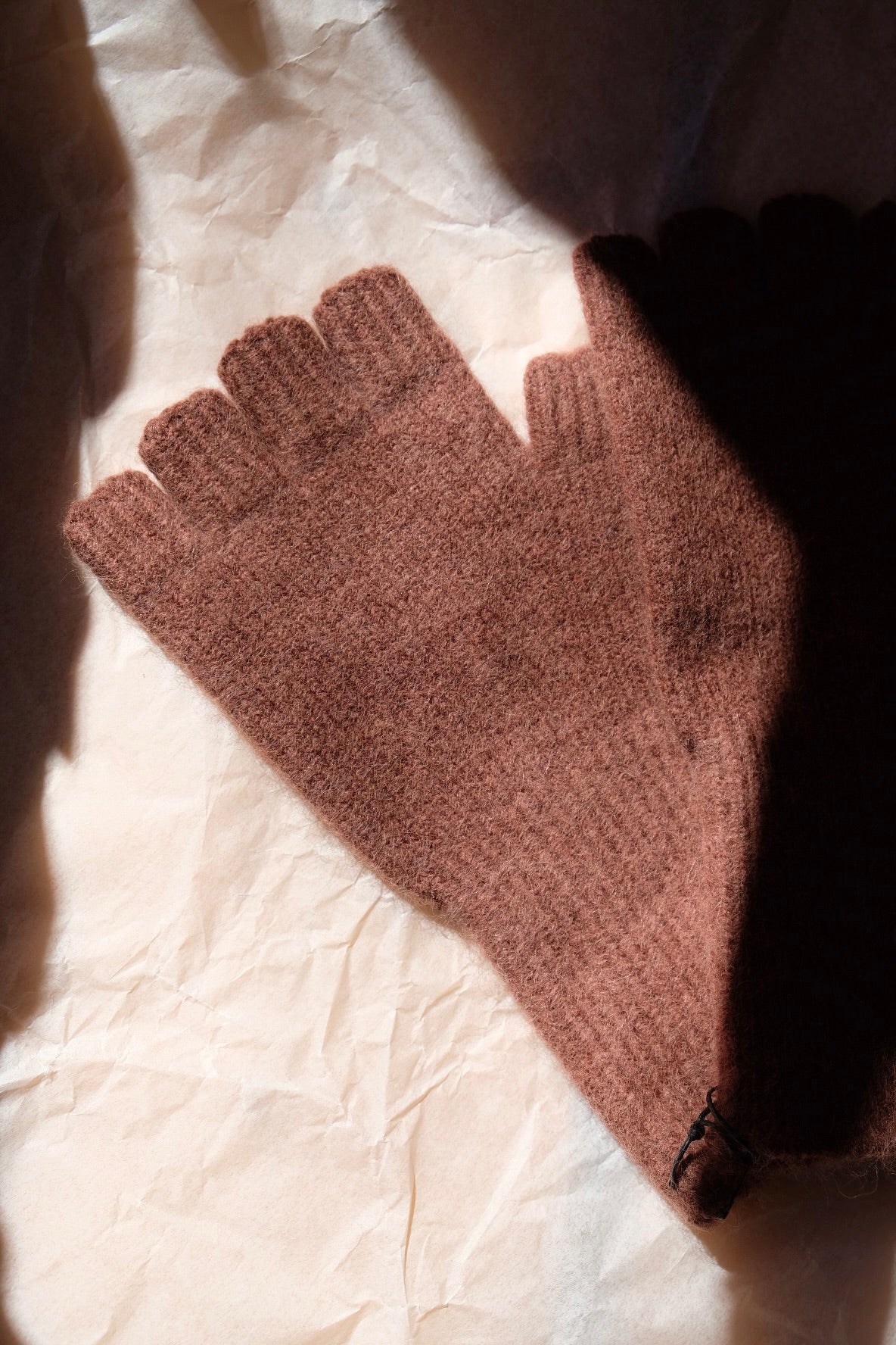 Angora/Lambswool Fingerless Gloves medium cuff - Mocha