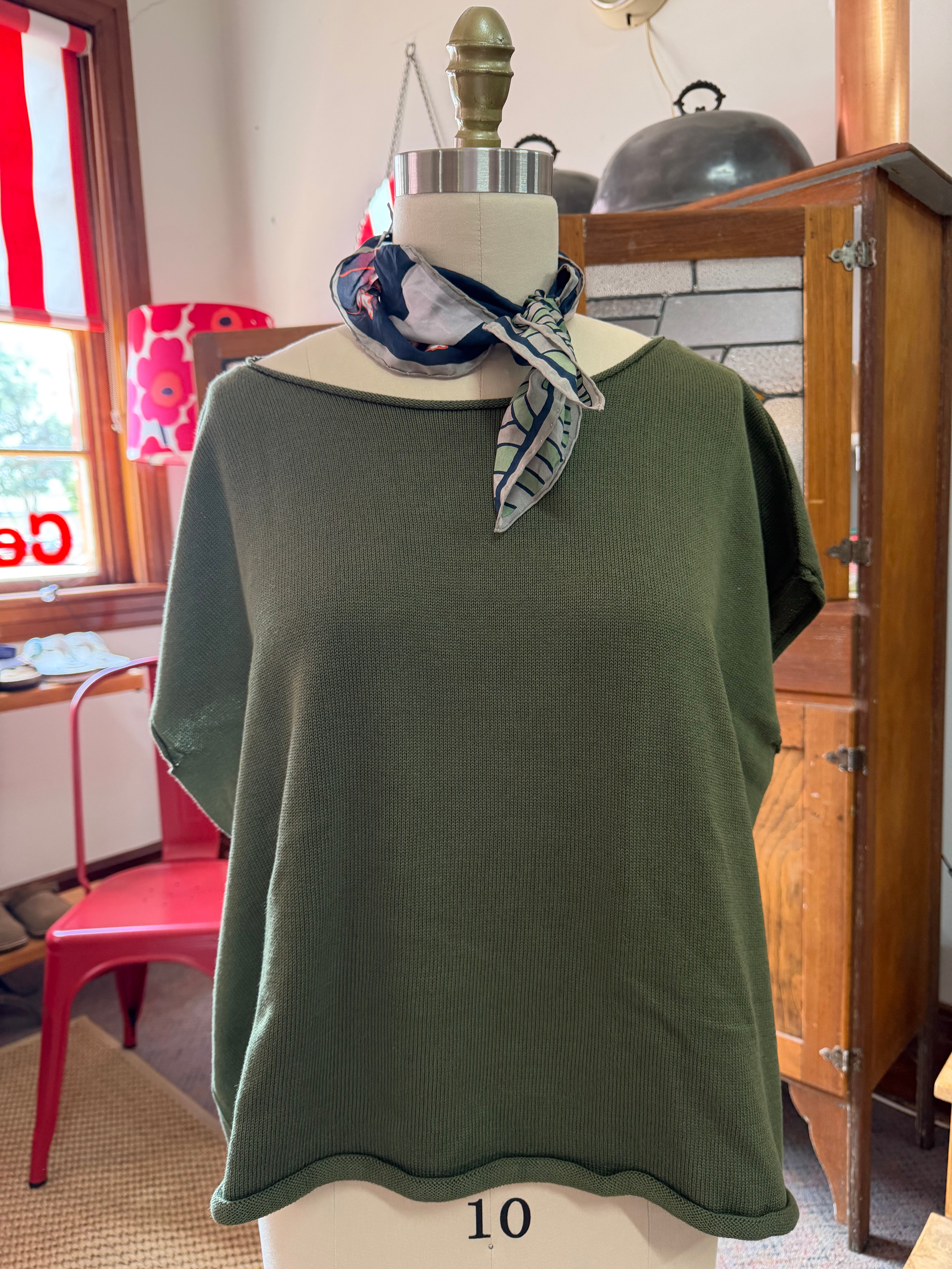 organic cotton curled edge sleeveless knit/vest - olive