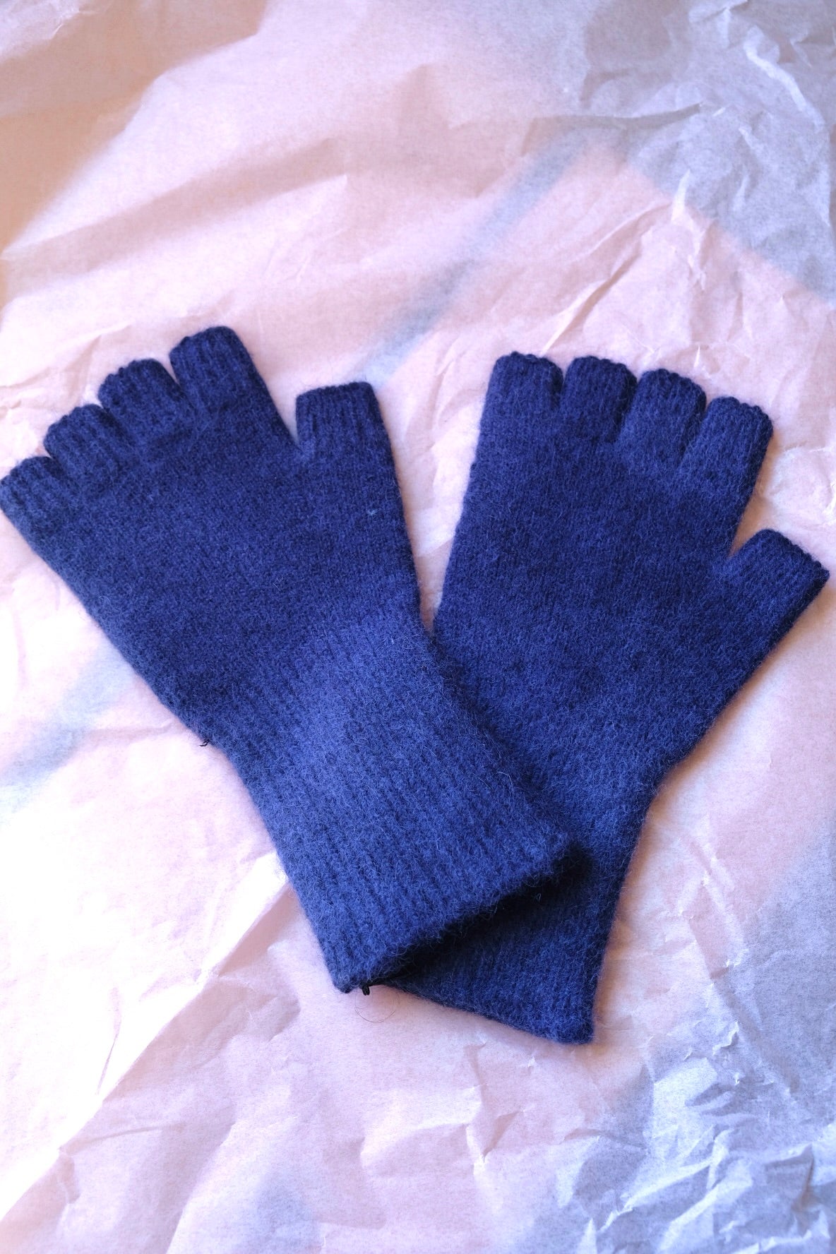 Angora/Lambswool Fingerless Gloves medium cuff - French Navy