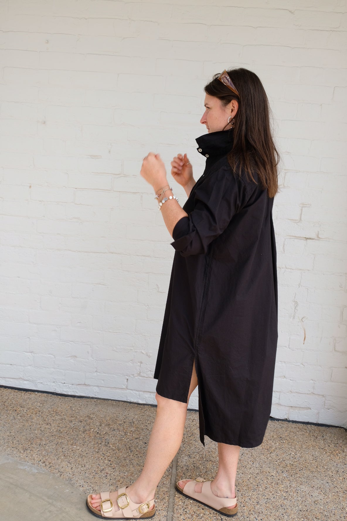 Winifred Shirt Dress- Cotton Poplin - Black