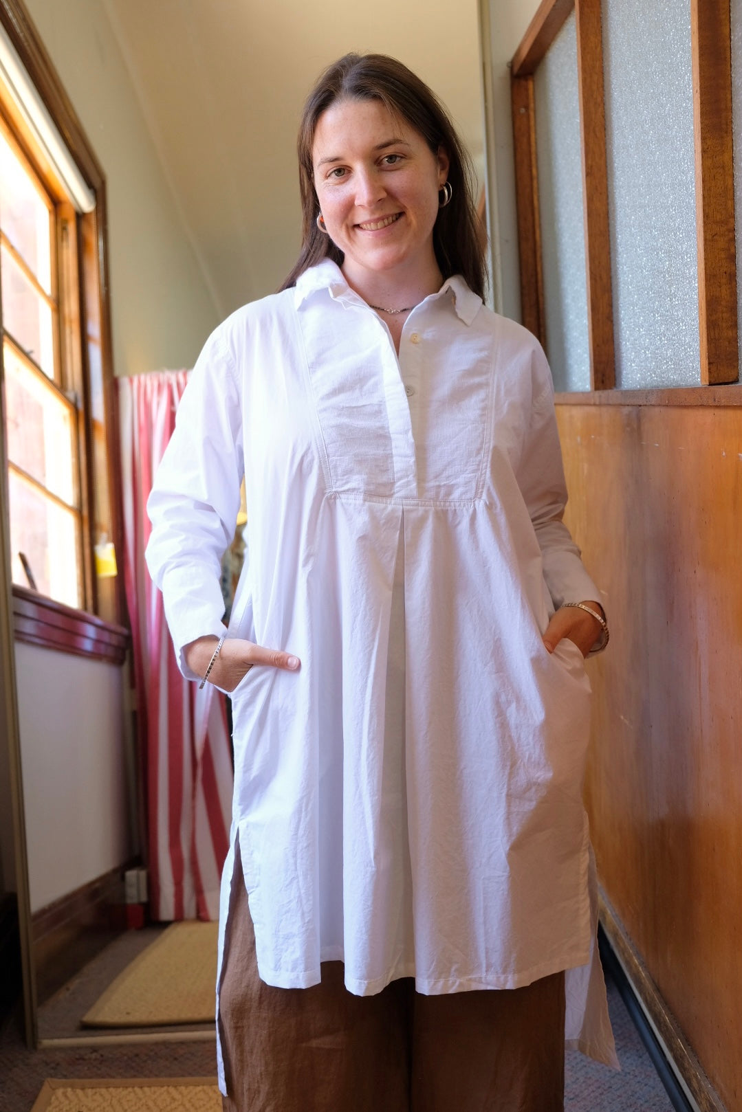 Winifred Shirt Dress- Cotton Poplin - White