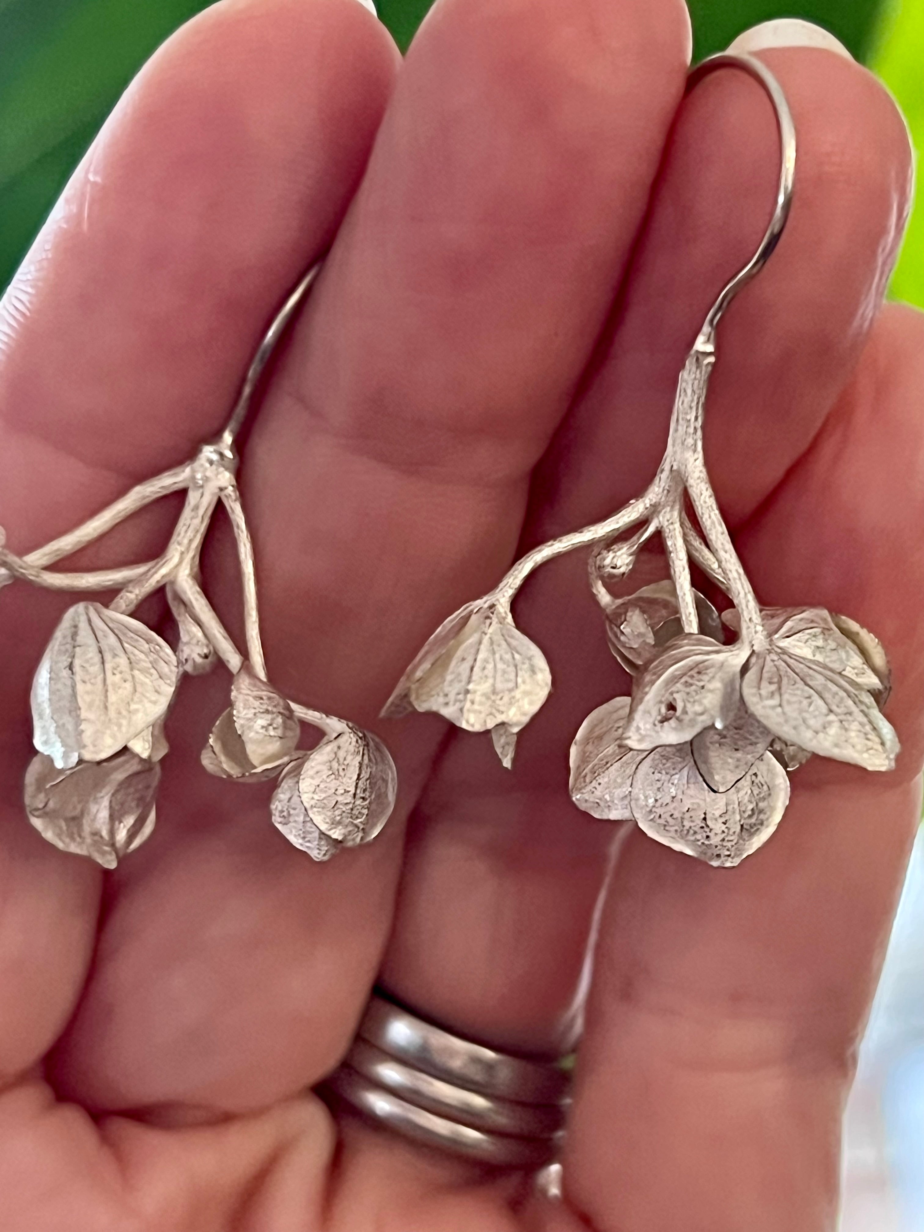 Botanical earrings - hydrangea flowers - silver