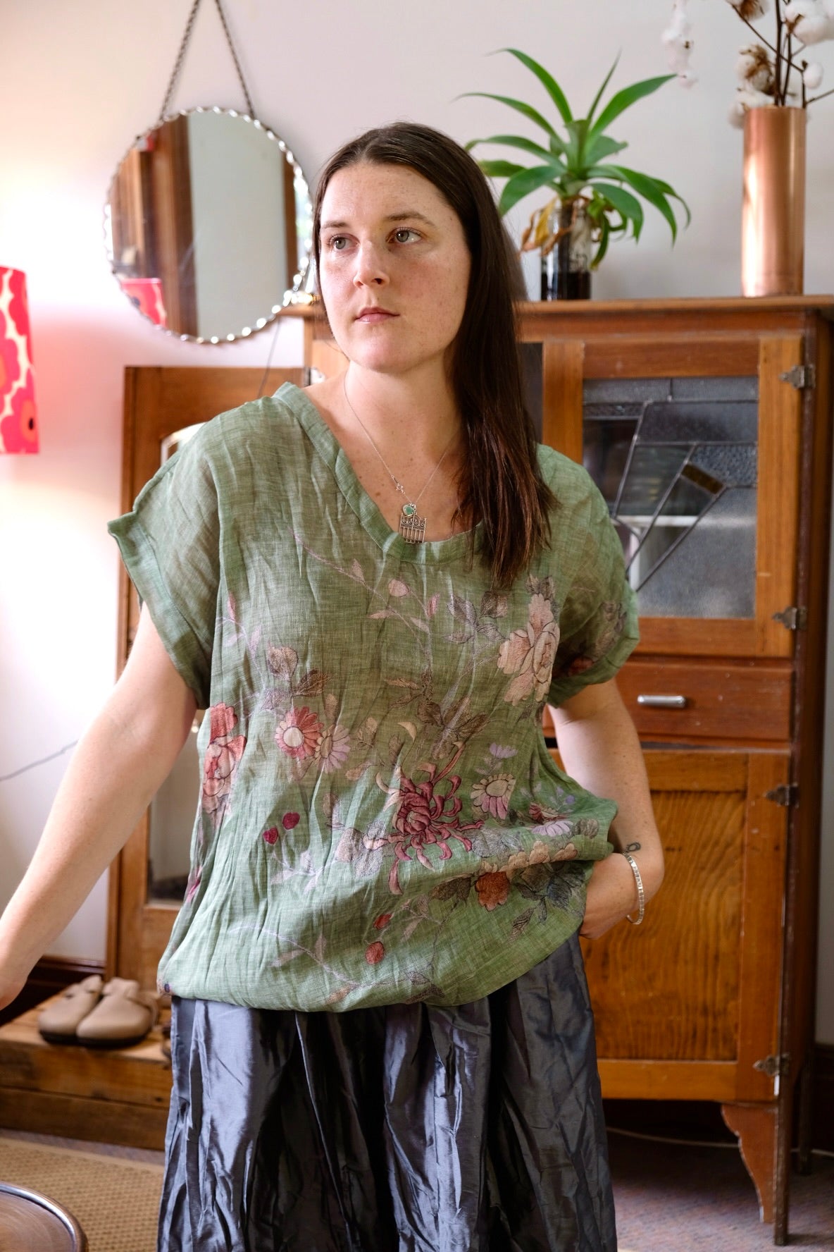 Pre-loved Imogen Top - Floral Print Green