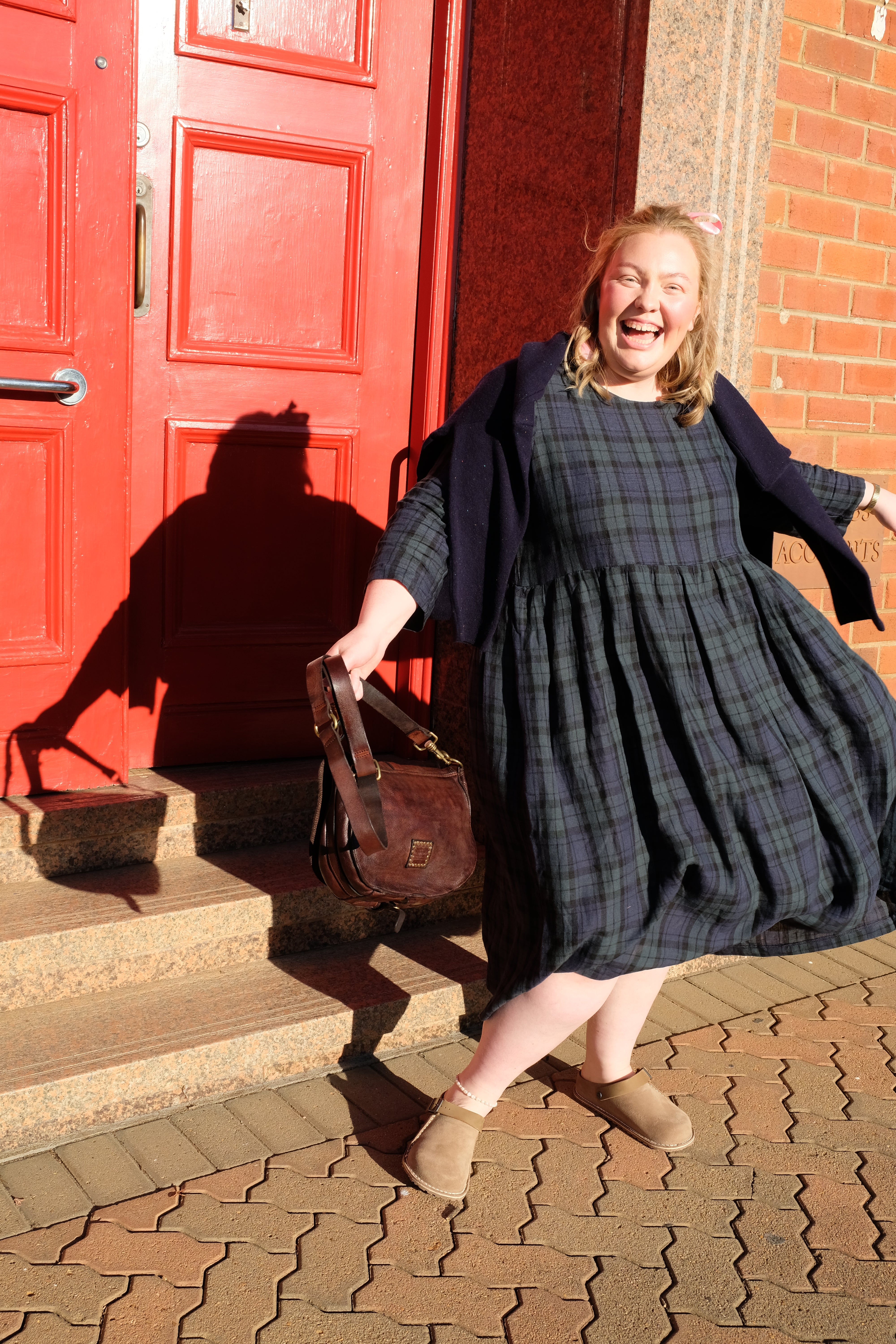 French linen dress - tartan