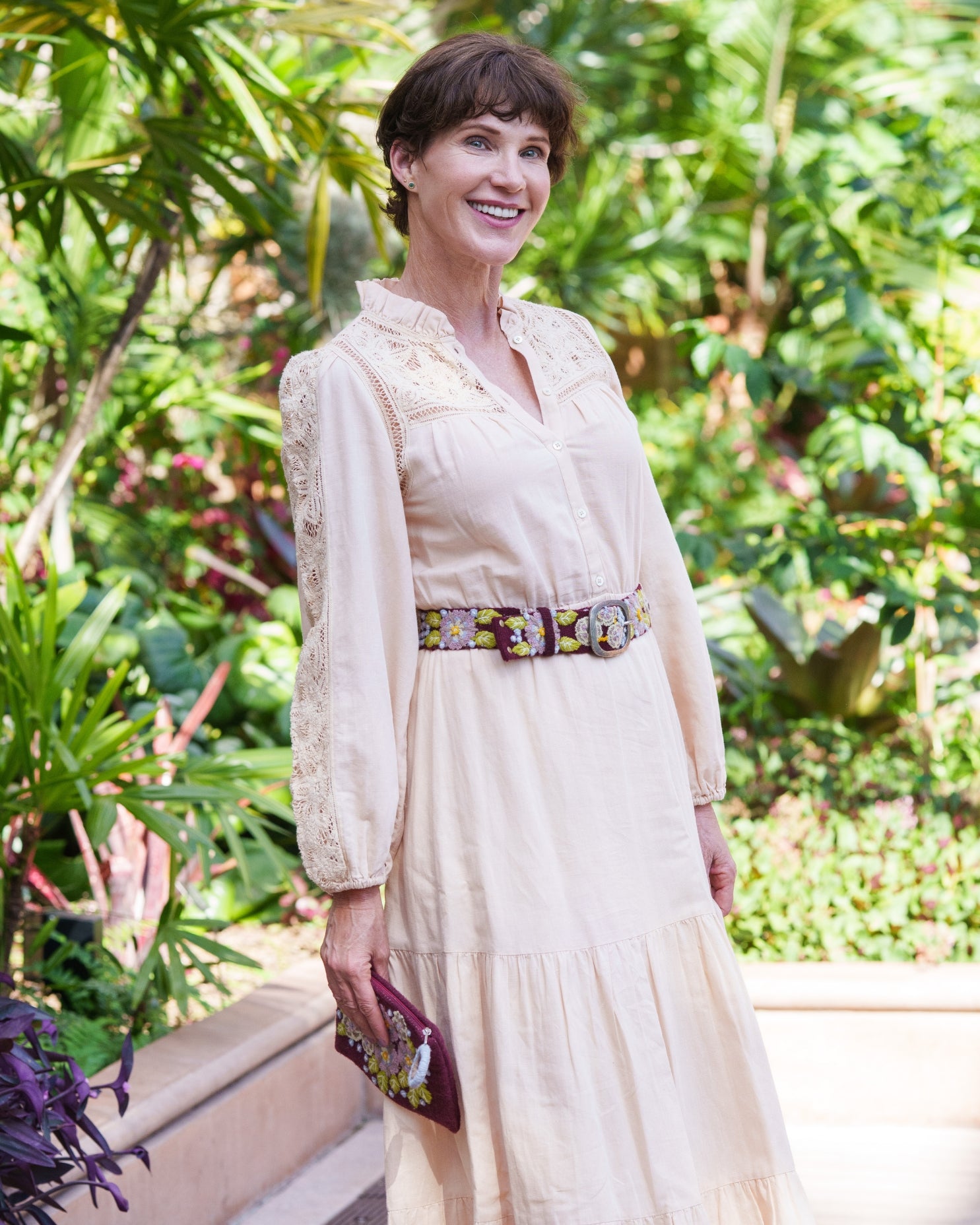 Morning Glory embroidered wool Belt