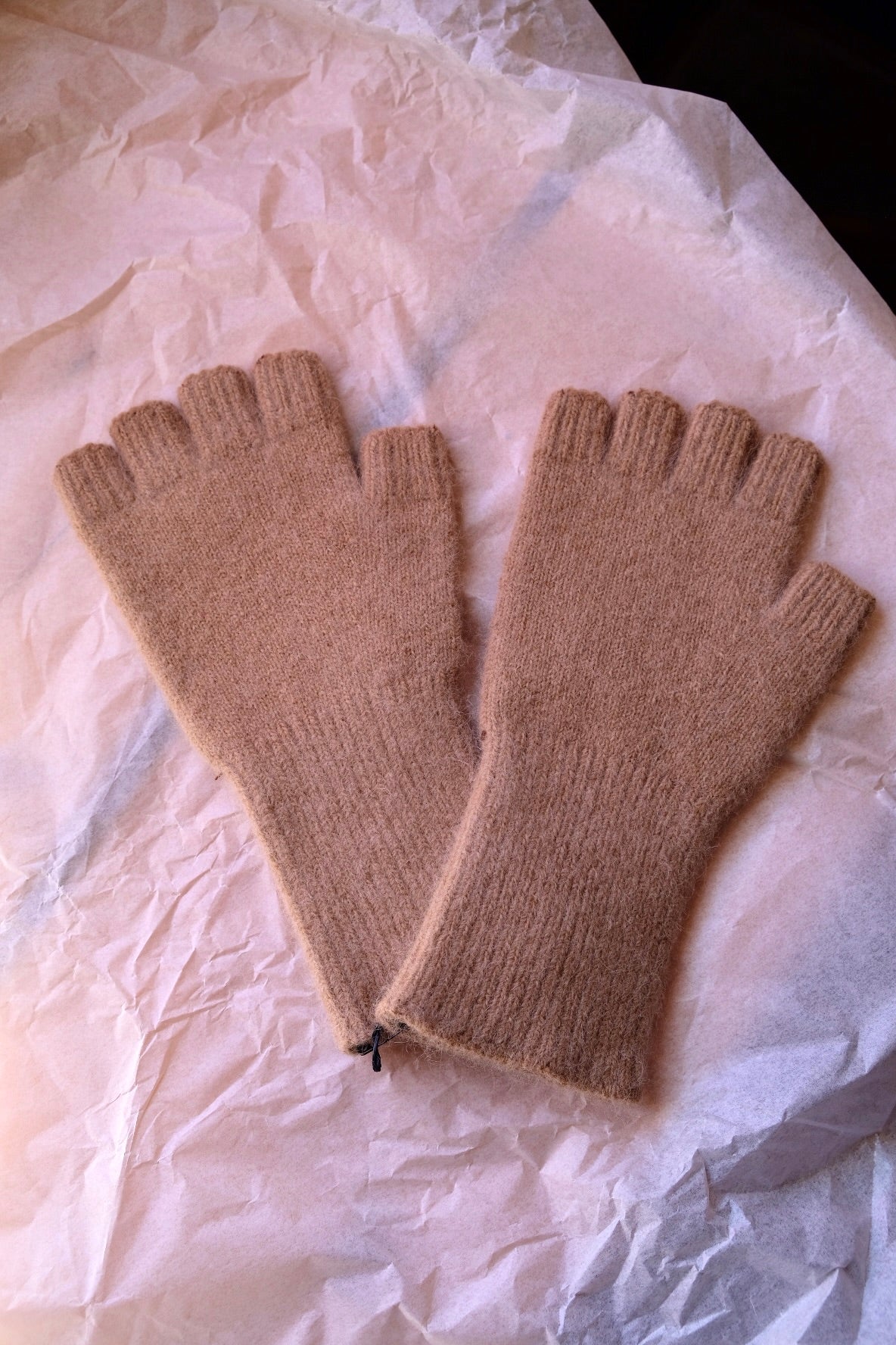 Angora/Lambswool Fingerless Gloves medium cuff - Beige